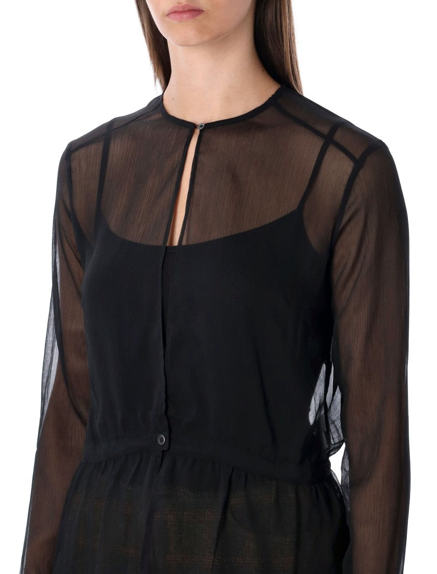 Black Sheer Crinkle Waist Blouse