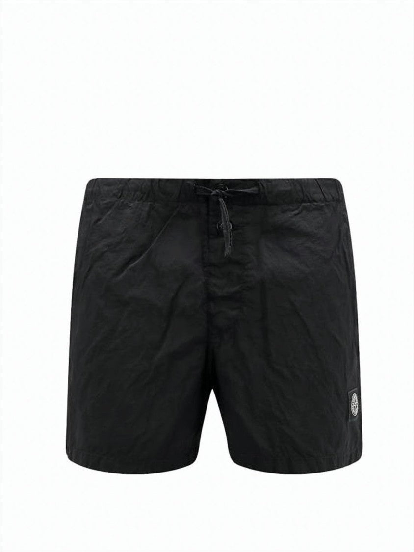 Black Beach Shorts with Drawstring Waistband