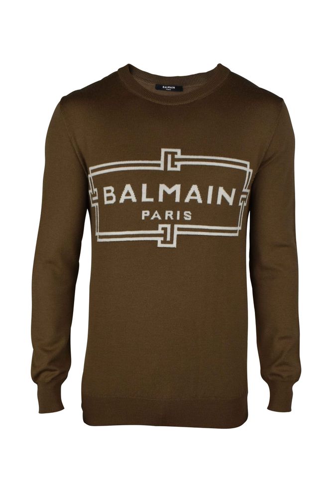 Khaki Wool Sweater With Center Logo