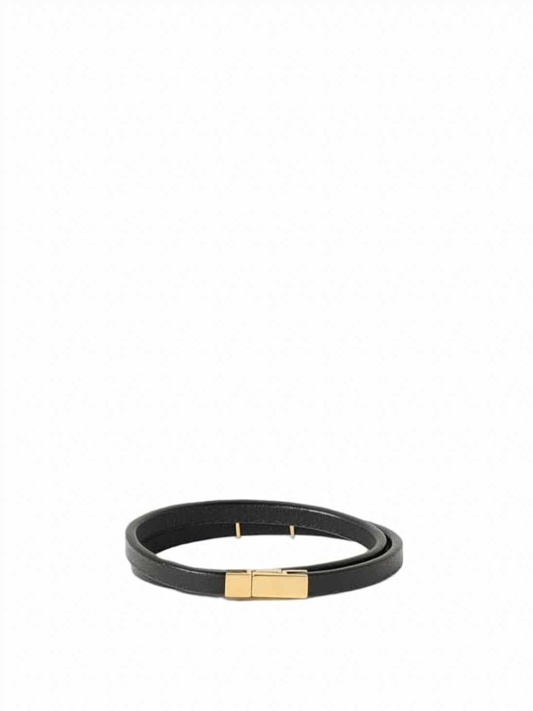 Black Leather Belt with Gold-Toned Brass Clasp