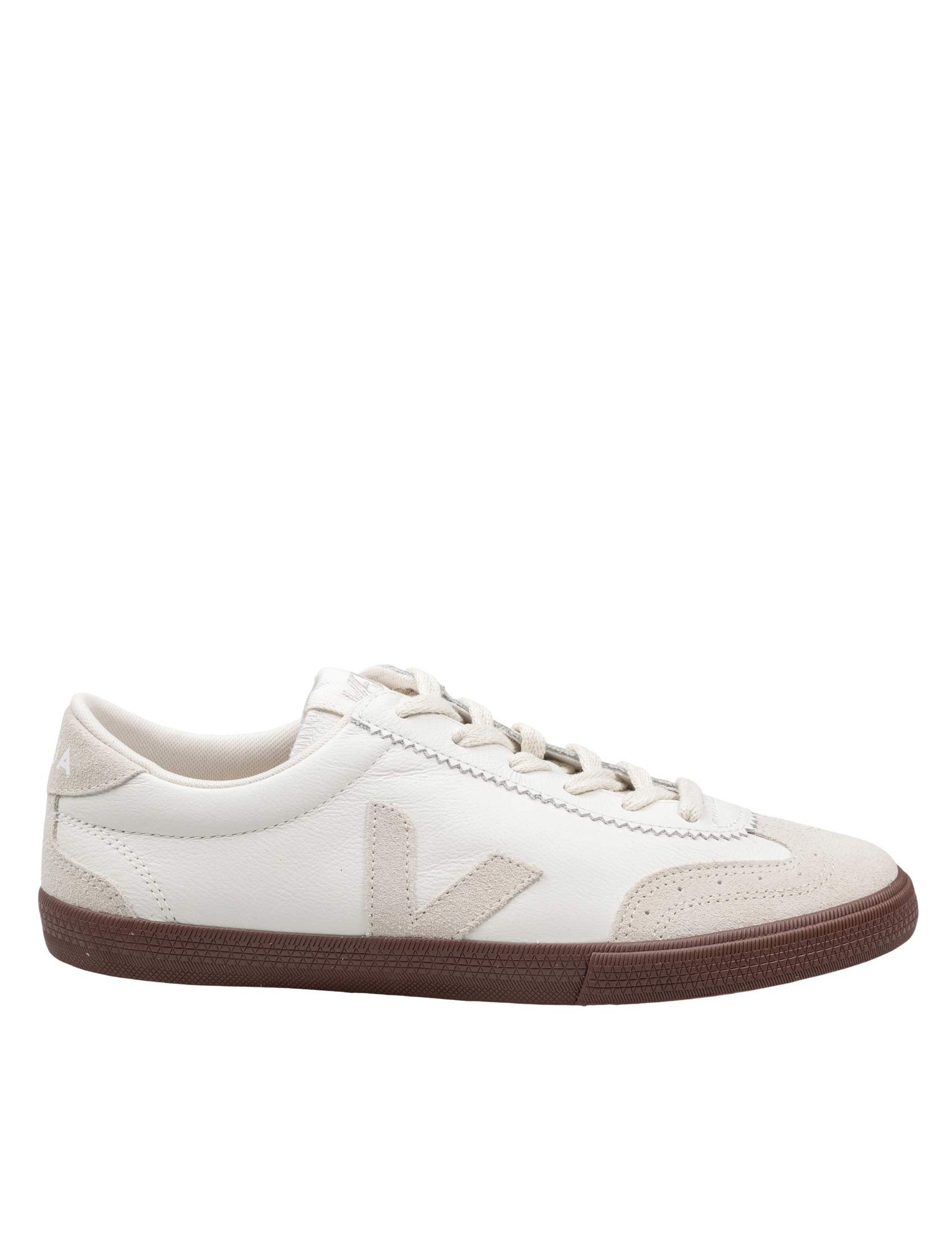 White/Natural Leather/Suede Blend Volley Sneakers