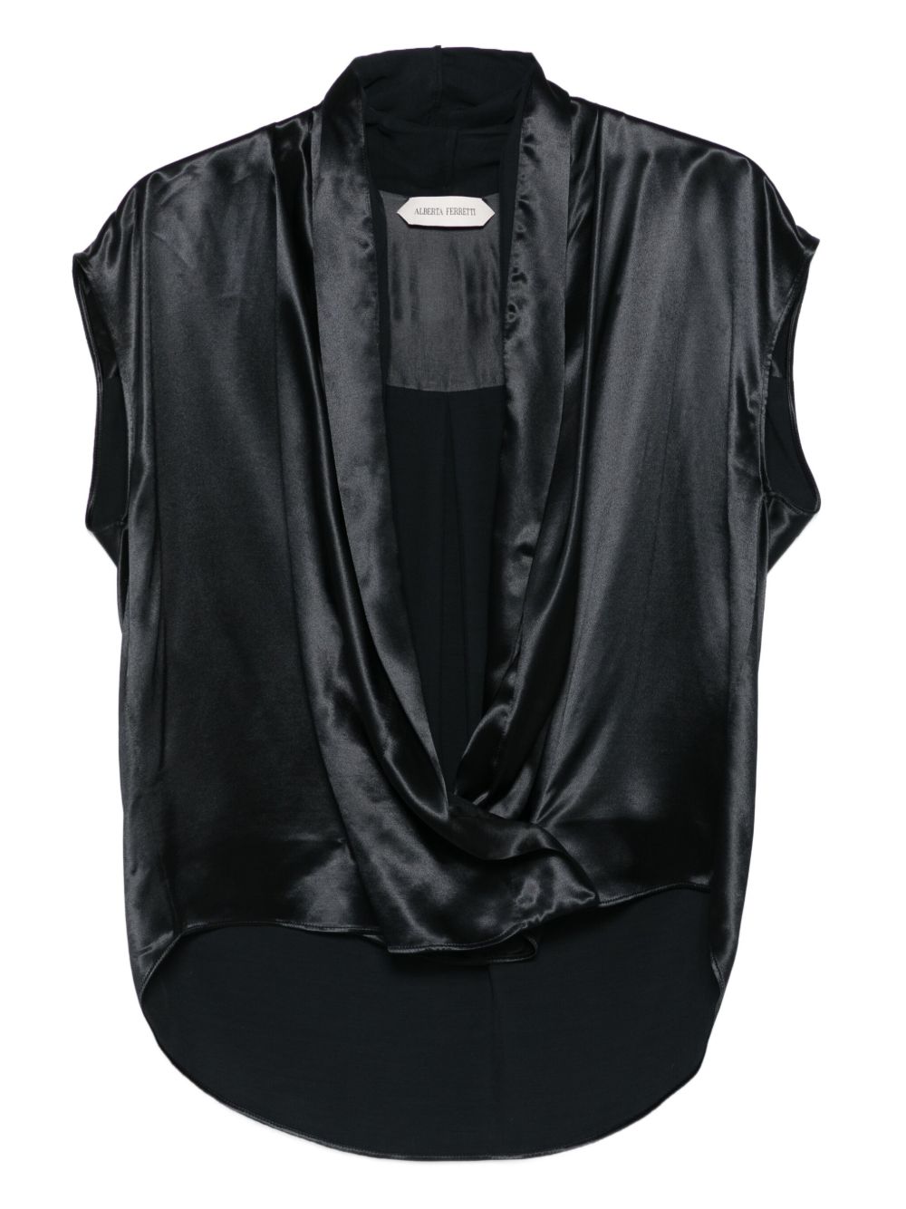 Shiny Black Satin Sleeveless Shirt