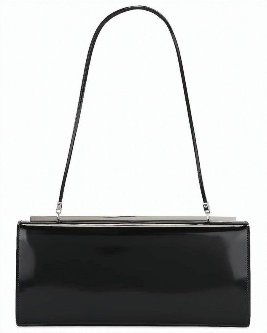 Sleek Rectangular Shoulder Bag in Glossy Calf Leather