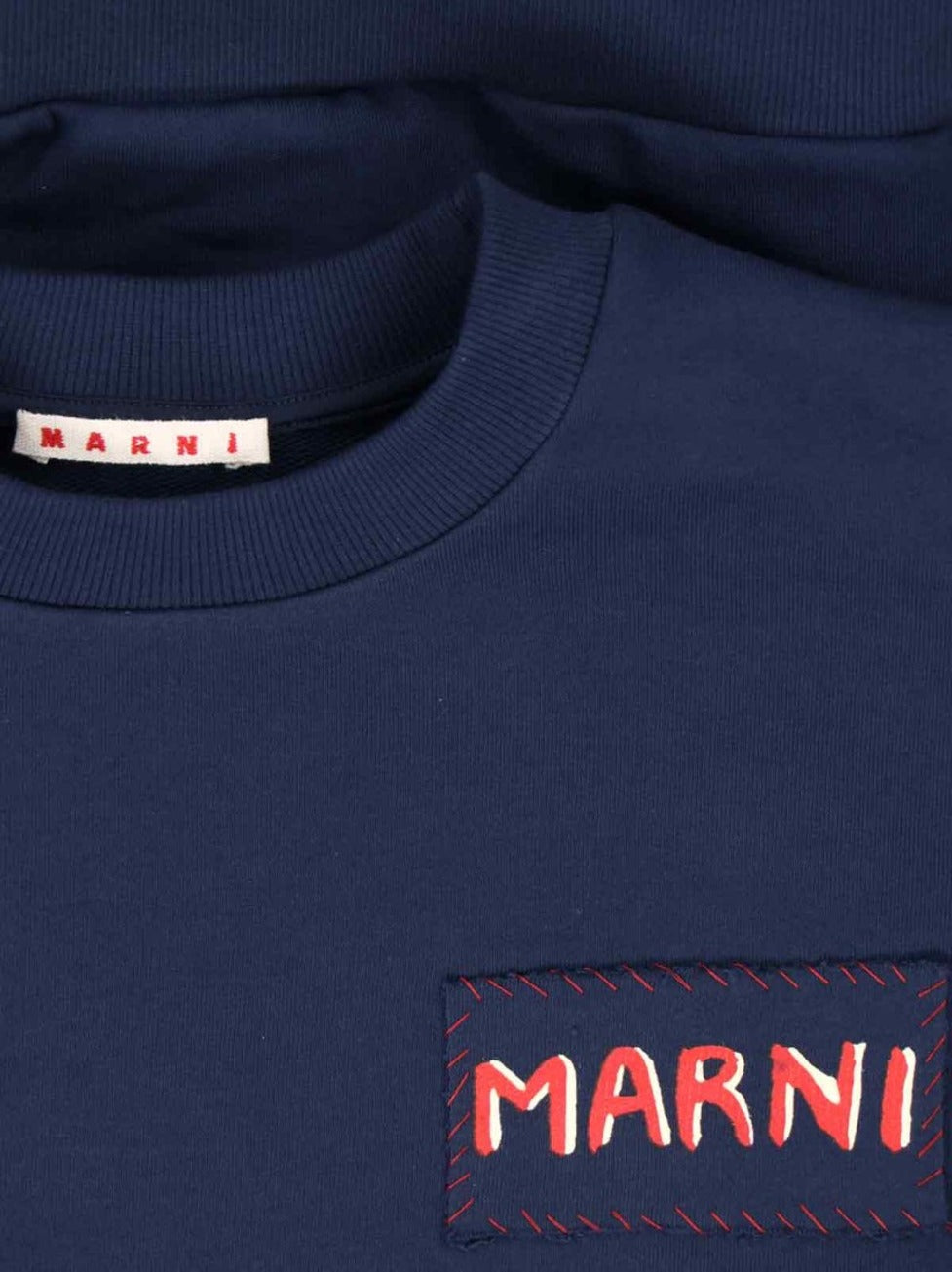 Boxy Navy Blue Cropped Sweater With Bold Logo Patch