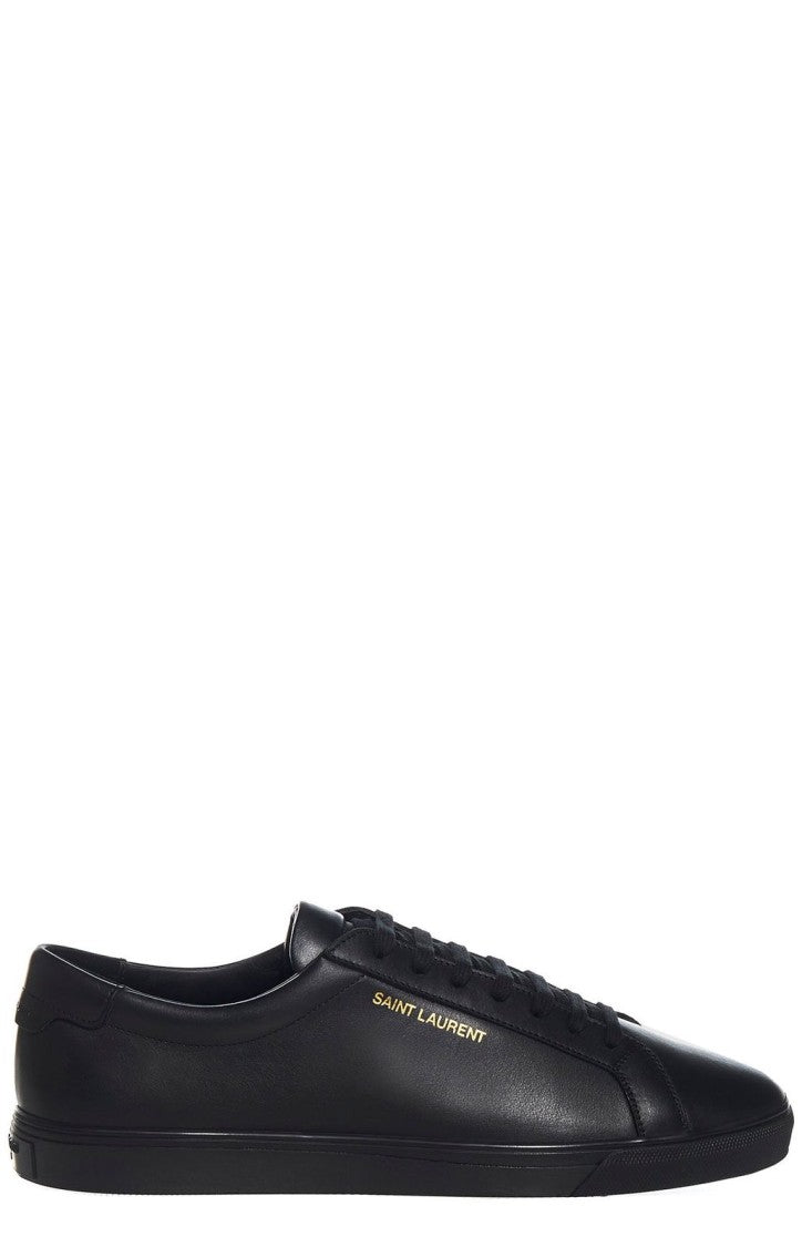 Smooth Leather Low-Top Sneakers with Subtle Gold Branding