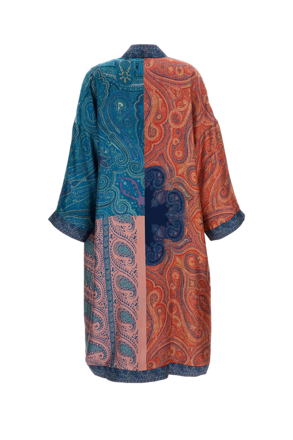 Wielobarwne jedwabne kimono z nadrukiem paisley