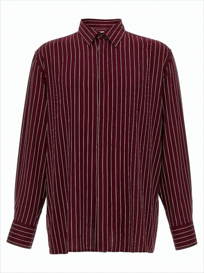 Relaxed-Fit Burgundy Striped Long-Sleeve Shirt