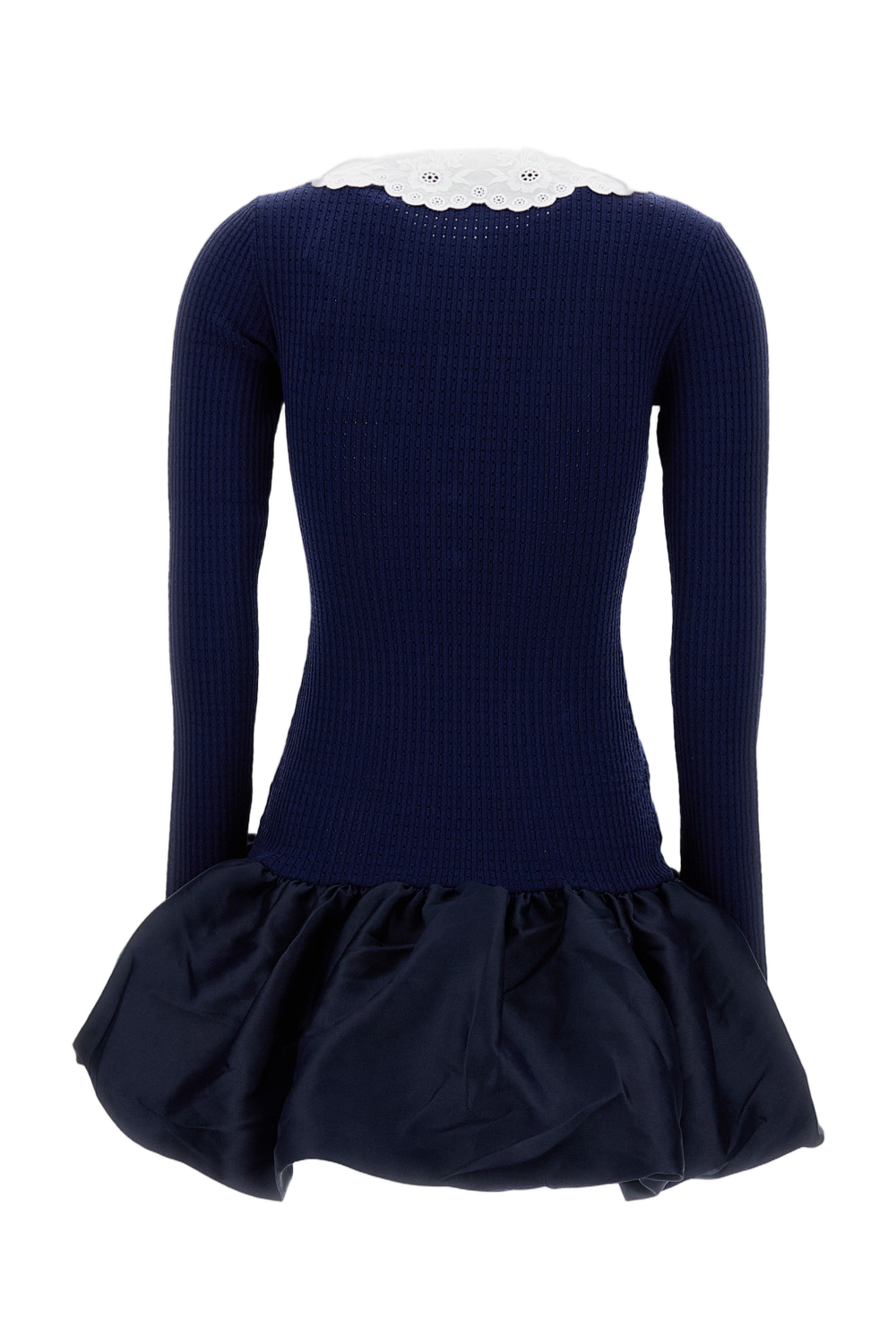 Navy Knit Taffeta Mini Dress