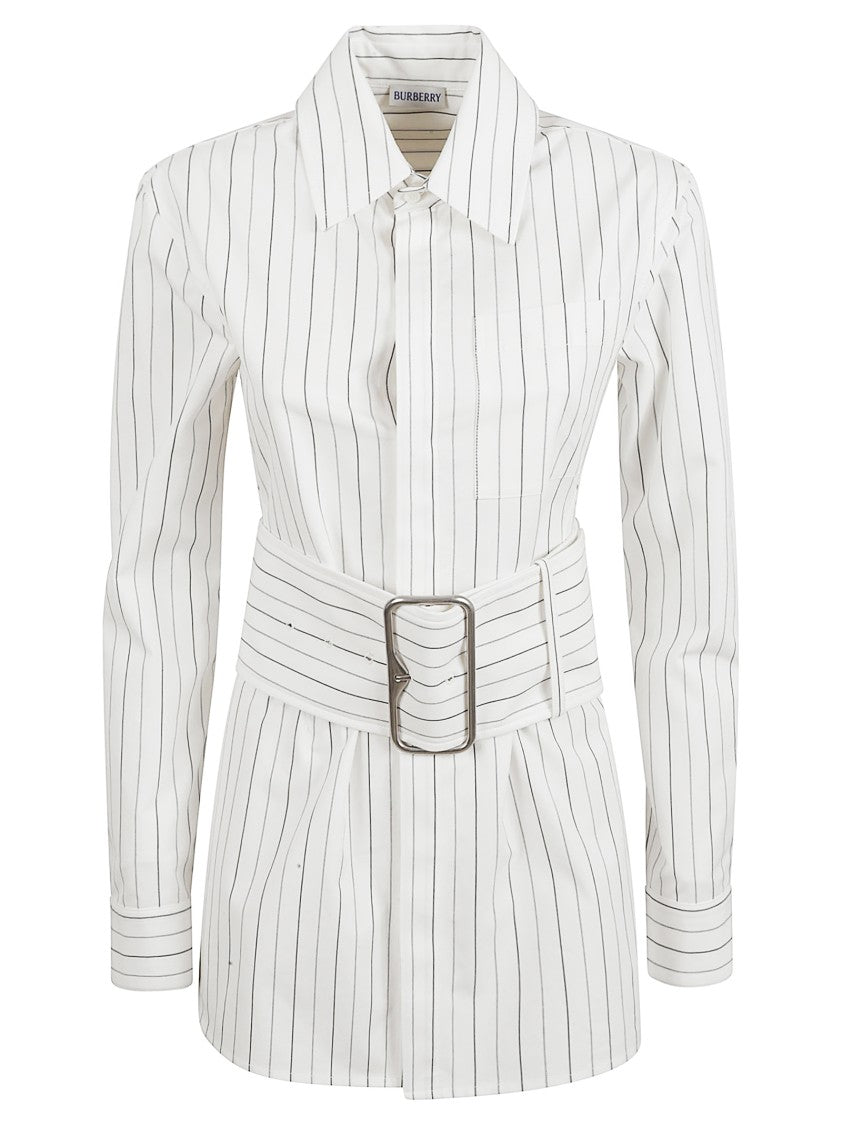 Vertical Striped Shirt With Belted Waist