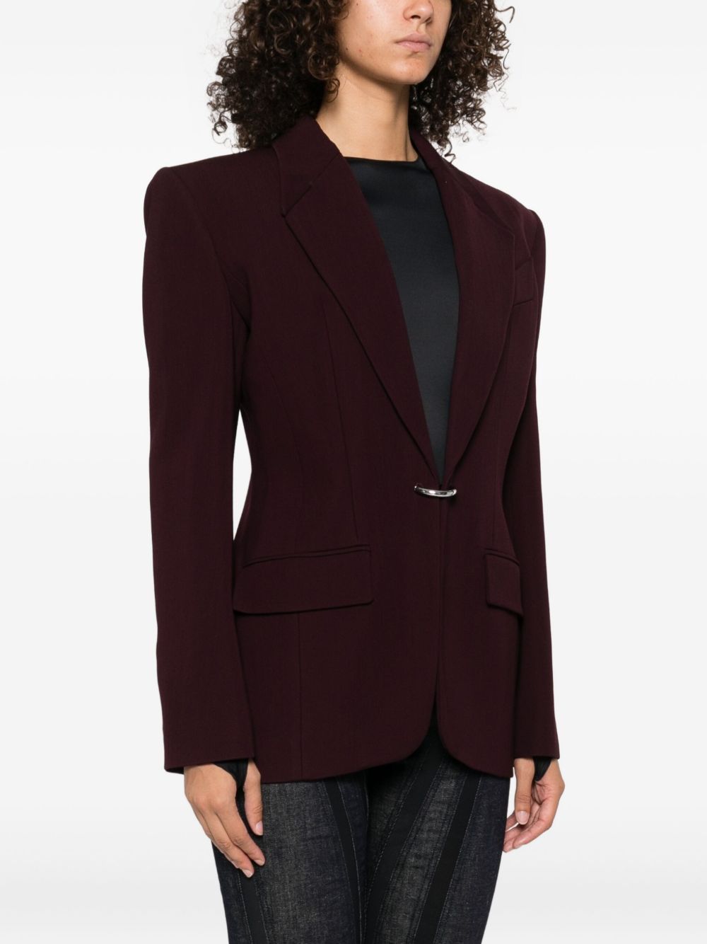 Burgundy Tailored Blazer with Metallic Button Closure