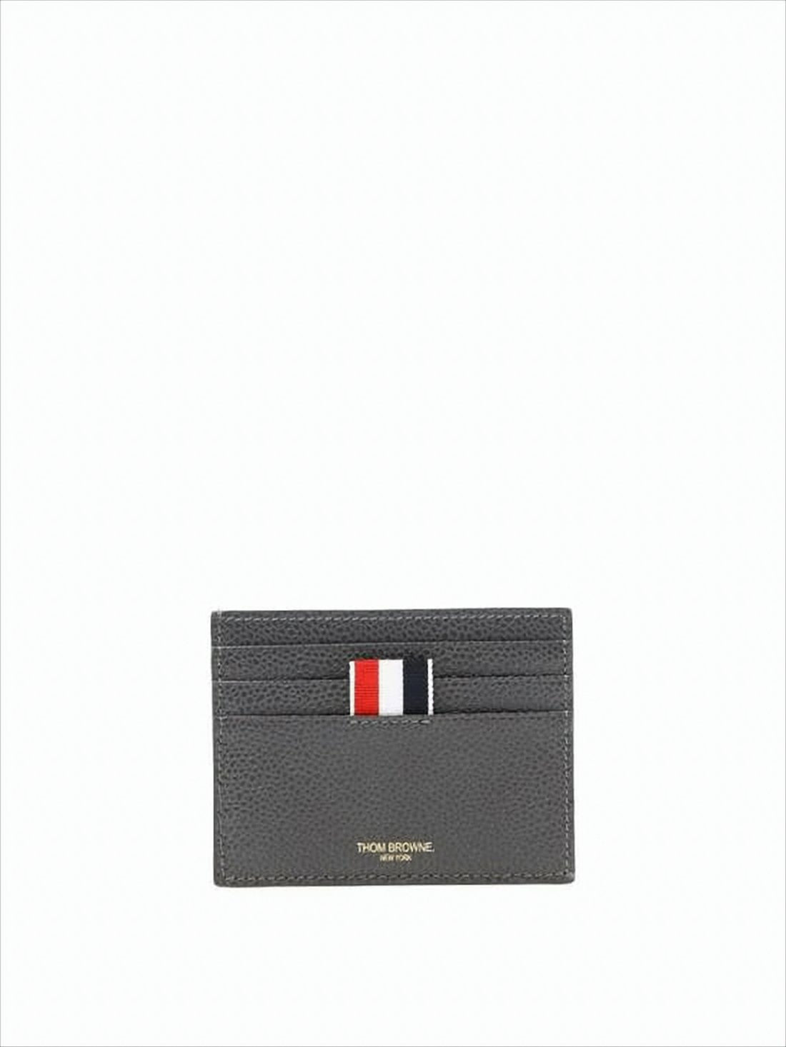 Textured Cowhide Leather Cardholder with Striped Tab