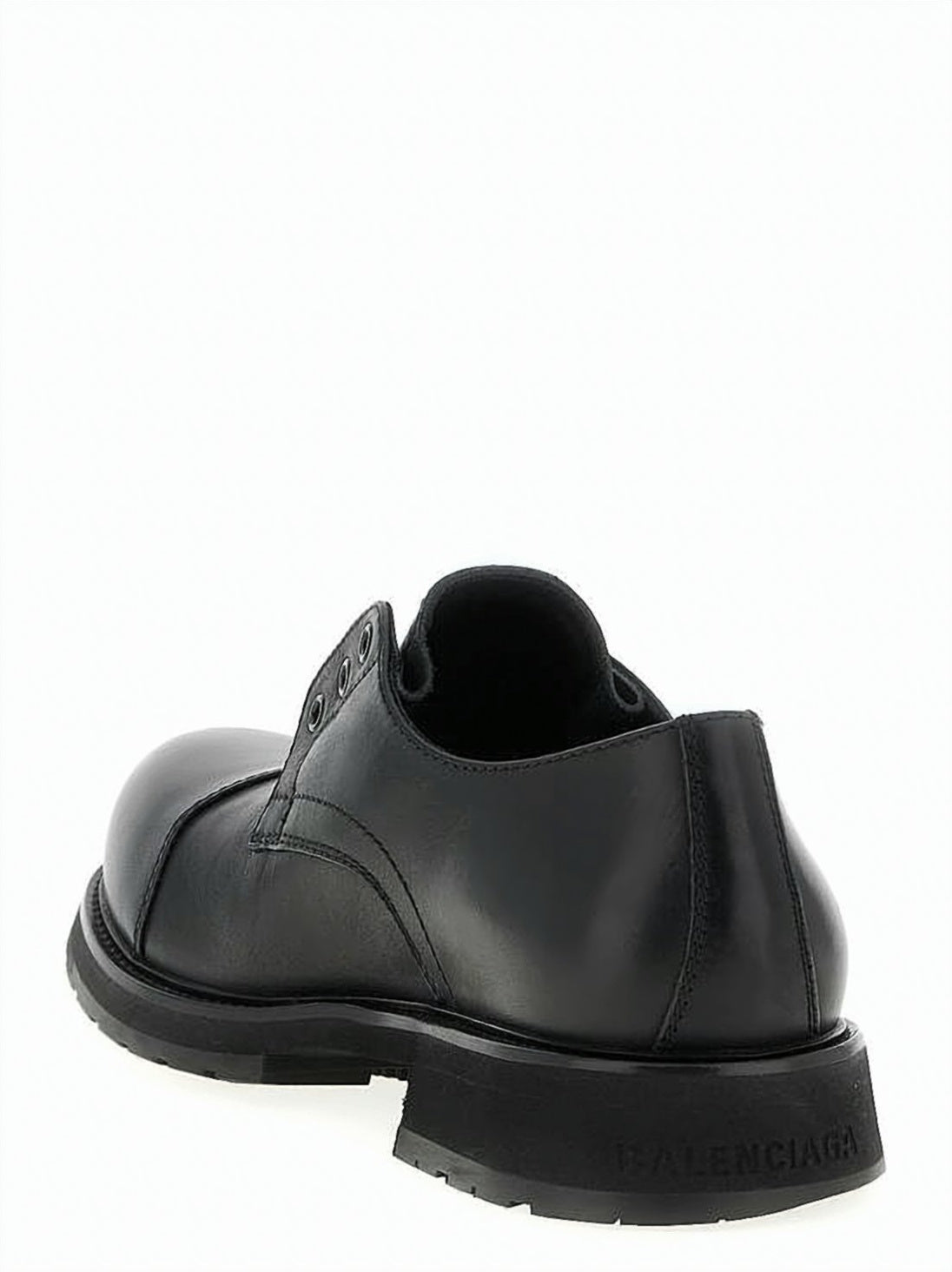 Smooth Black Leather Derby Shoe with Rounded Toe