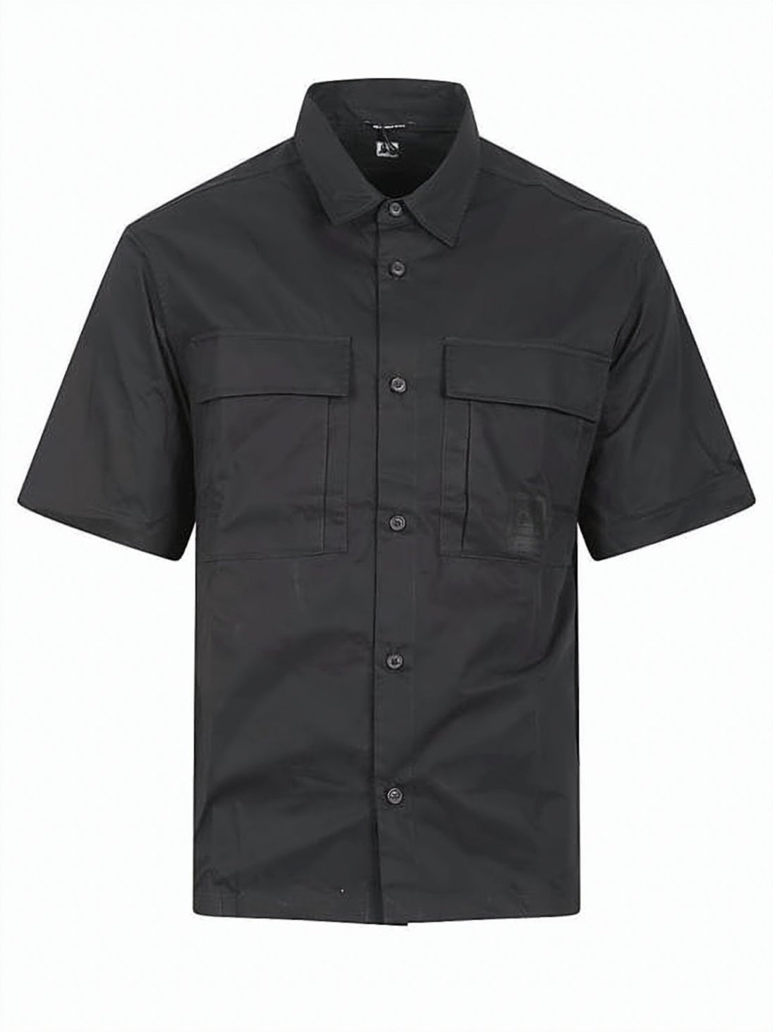 Structured Black Short-Sleeve Shirt with Utility Pockets