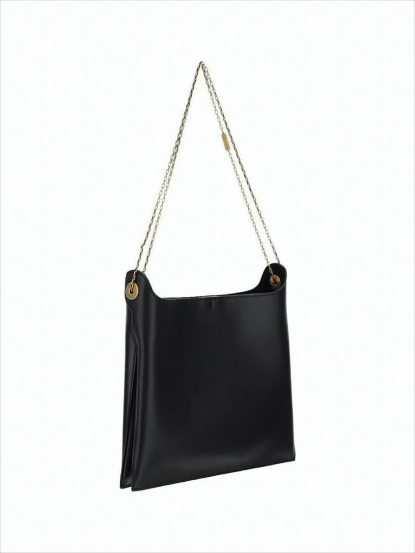 Minimalist Black Calf Leather Shoulder Bag
