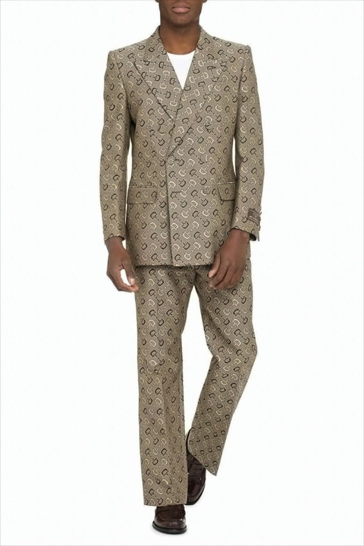 Tailored Double-Breasted Blazer with Geometric Pattern