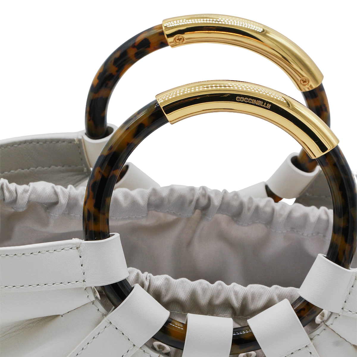 Soft-Gathered Handbag with Tortoiseshell Accents