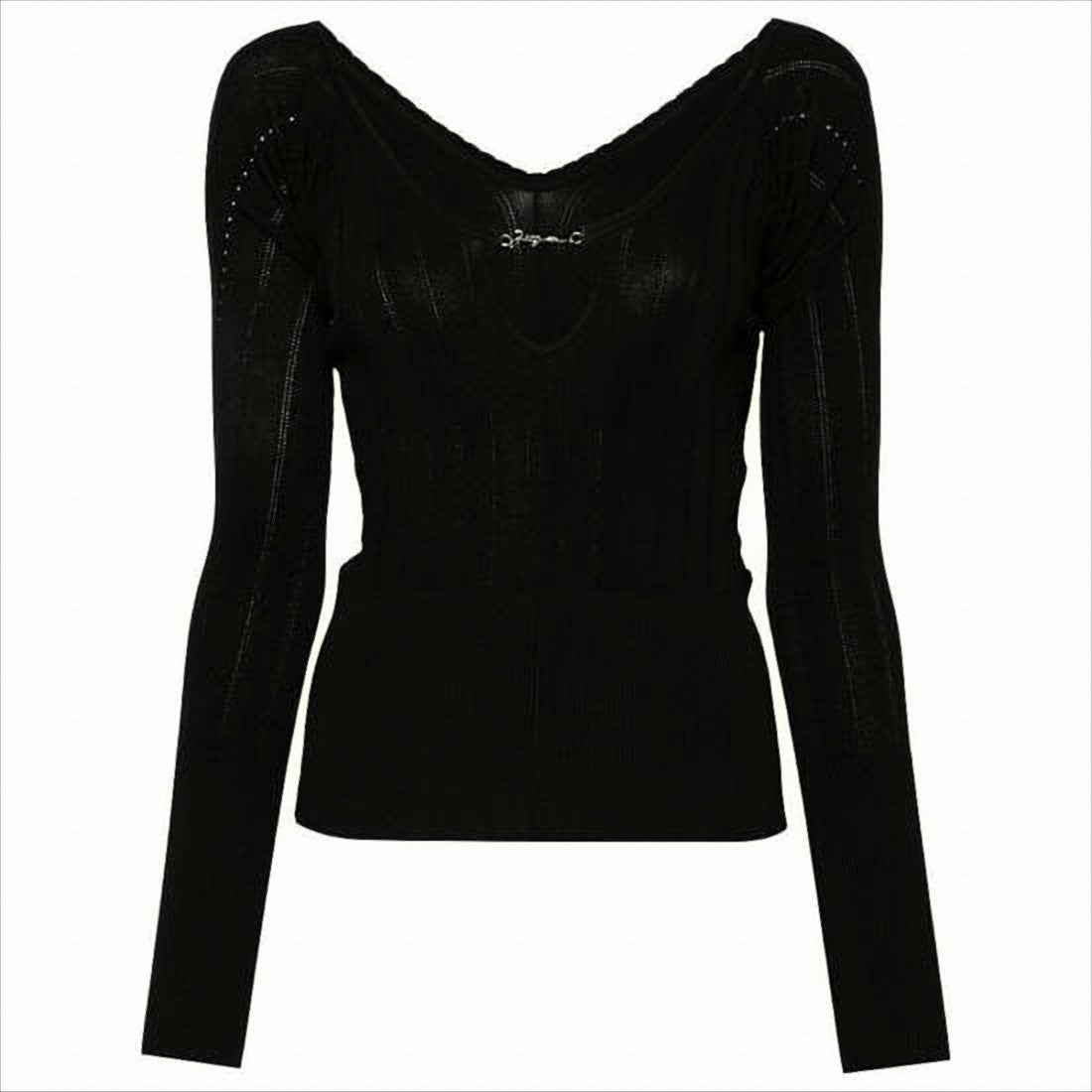 Deep V-Neck Knit Sweater with Ribbed Detailing