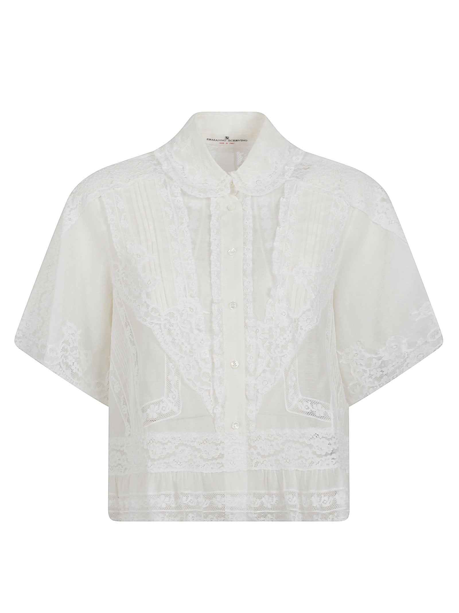 Cropped Shirt with Delicate Lace Design