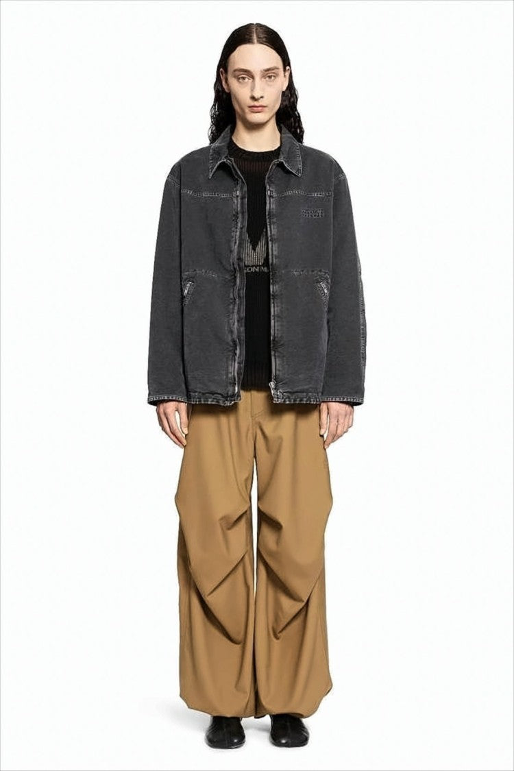 Boxy Oversized Black Cotton Jacket with Vintage Finish