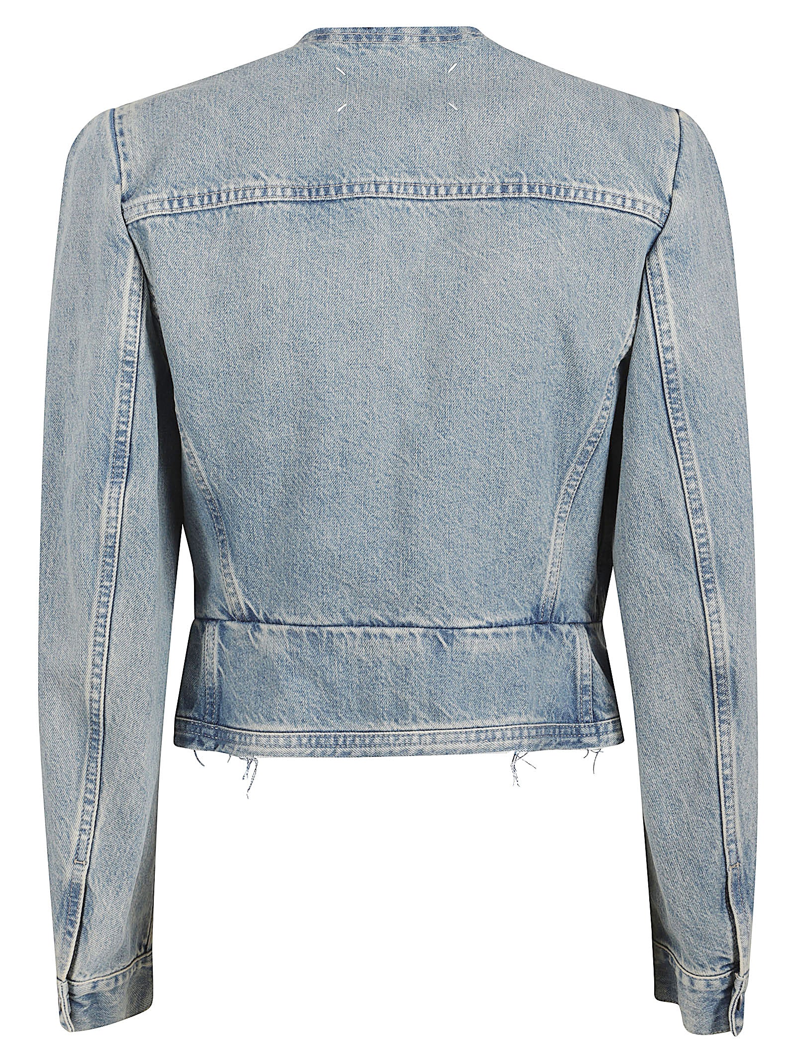 Cropped Denim Jacket with V-Neckline and Distressed Details