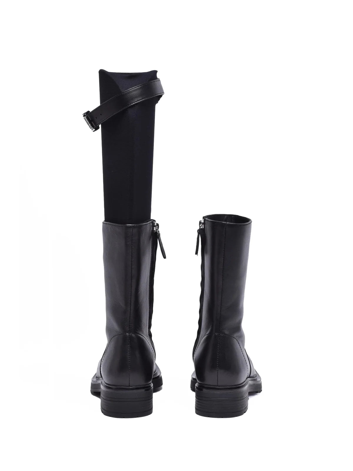 Black Leather Rubber Women's Leather Ankle Boot