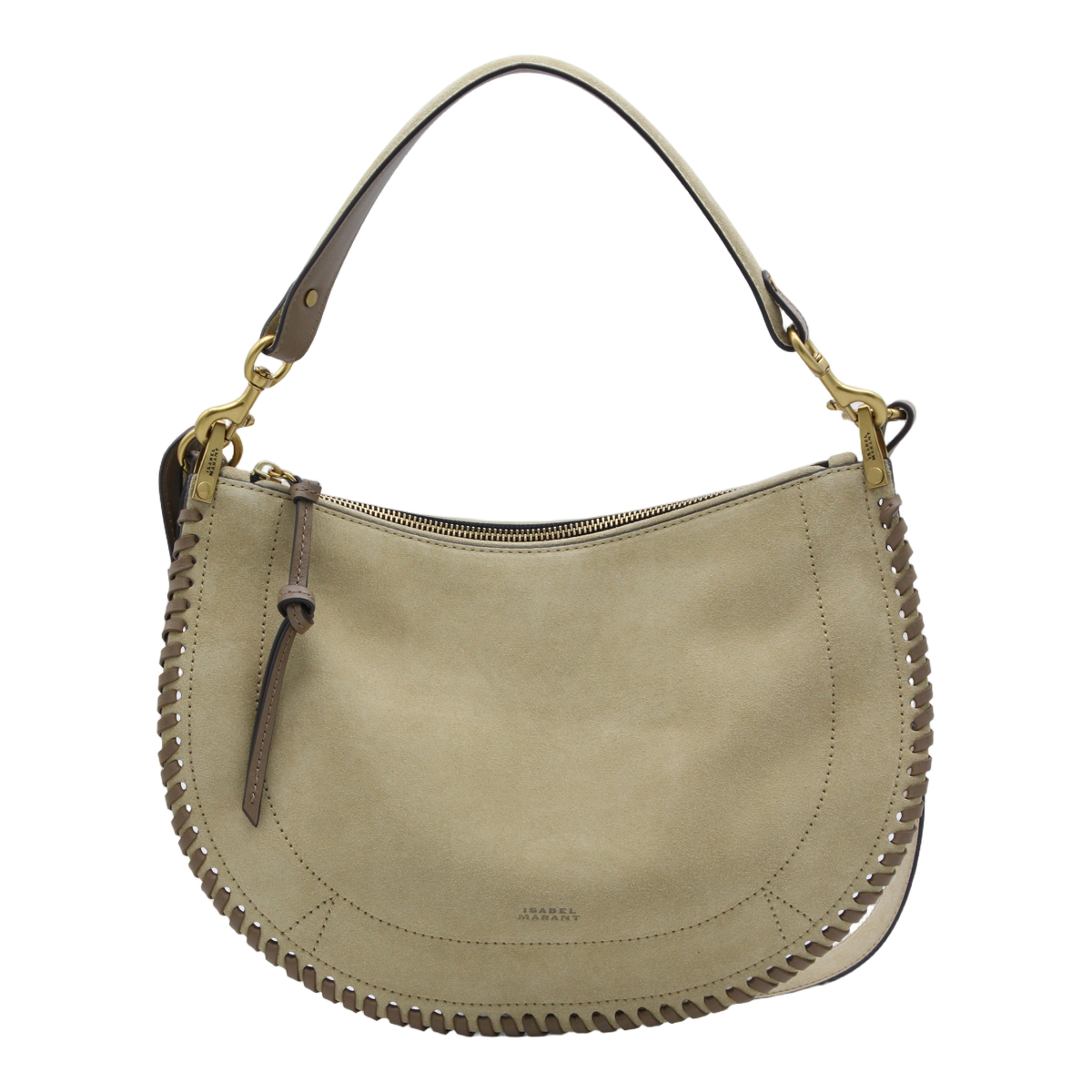 Crescent-Shaped Suede Handbag With Whipstitch Details