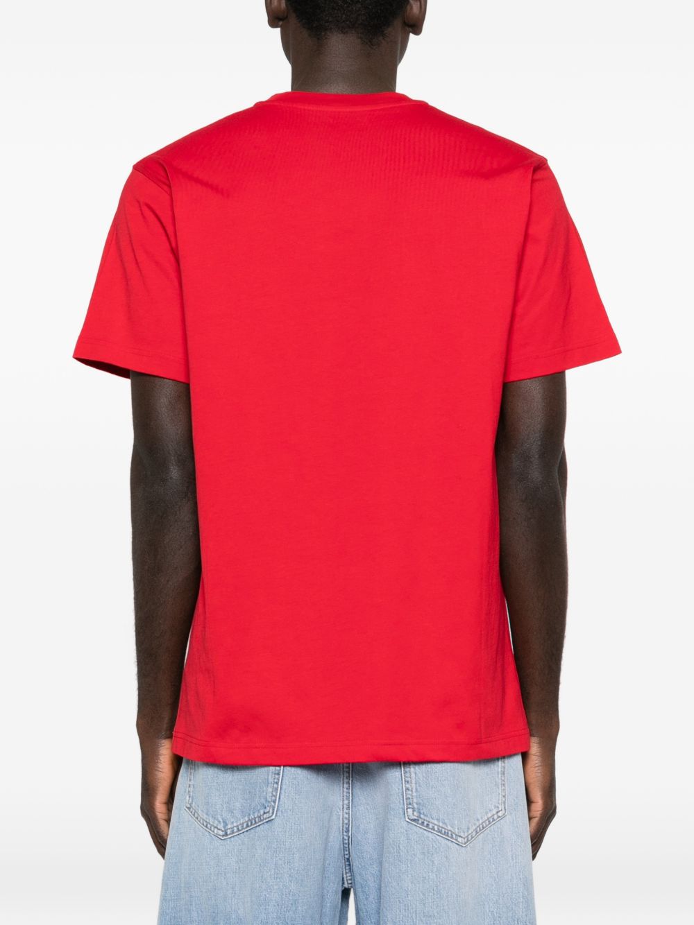 Graphic Red Silk-Nylon T-Shirt with Wreath Design