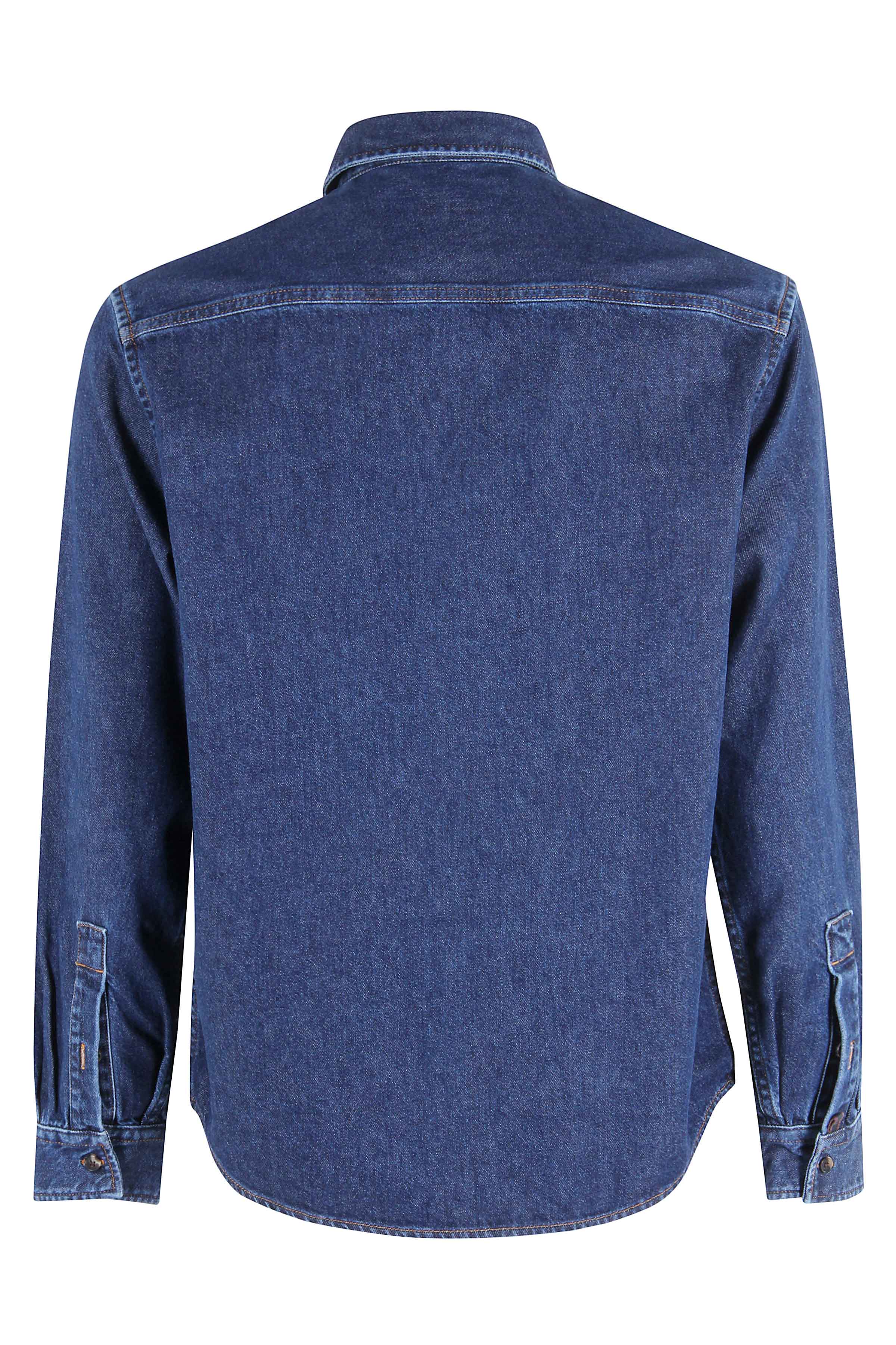 Dark Blue Denim Shirt With Contrast Stitching