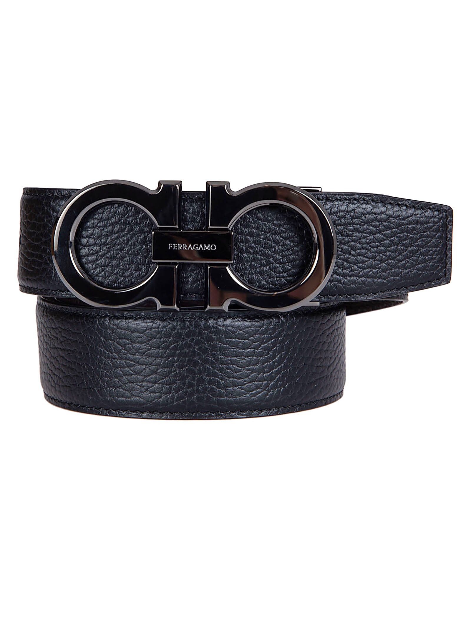Textured Leather Belt with Polished Metal Buckle