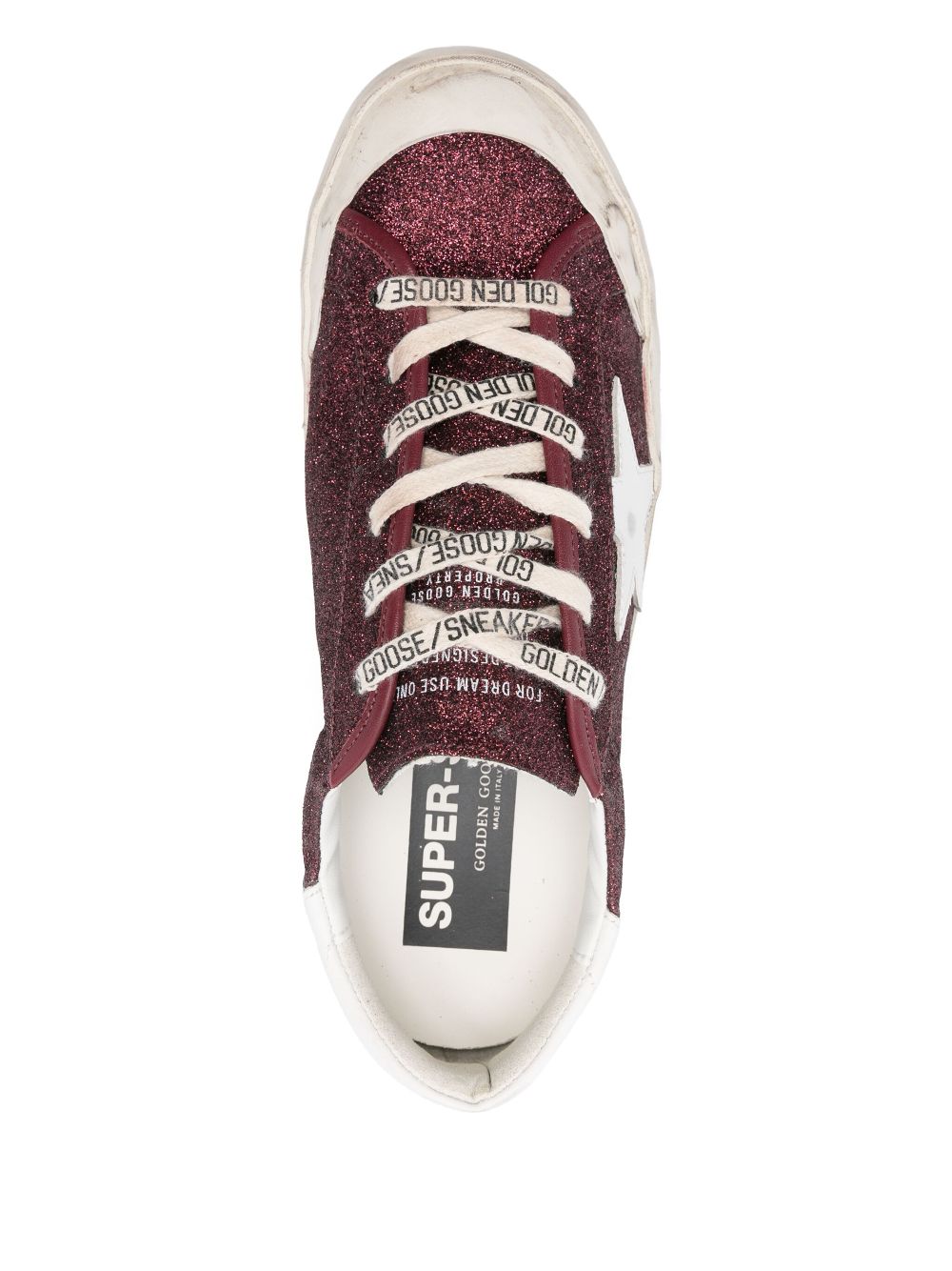 Bordeaux Red Glitter Low-Top Sneakers With Signature Star Patch