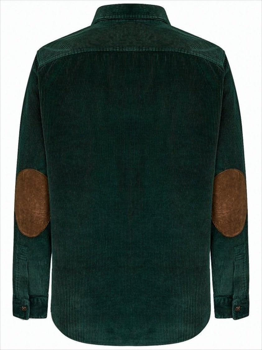 Long-Sleeve Corduroy Shirt with Elbow Patches and Classic Collar