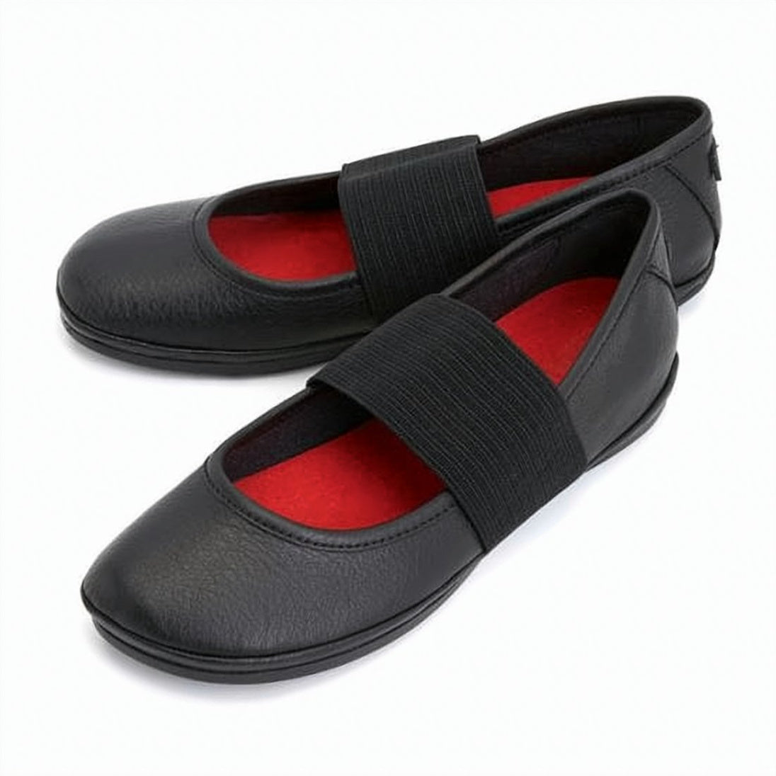 Smooth Leather Round Toe Flats With Signature Elastic Strap