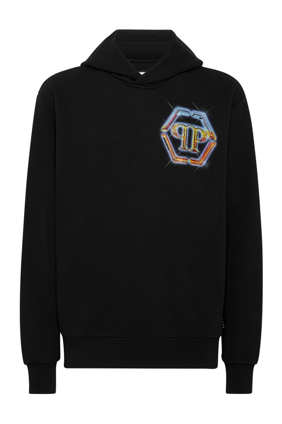 Black Cotton Sweatshirt With Iconic Hexagonal Logo