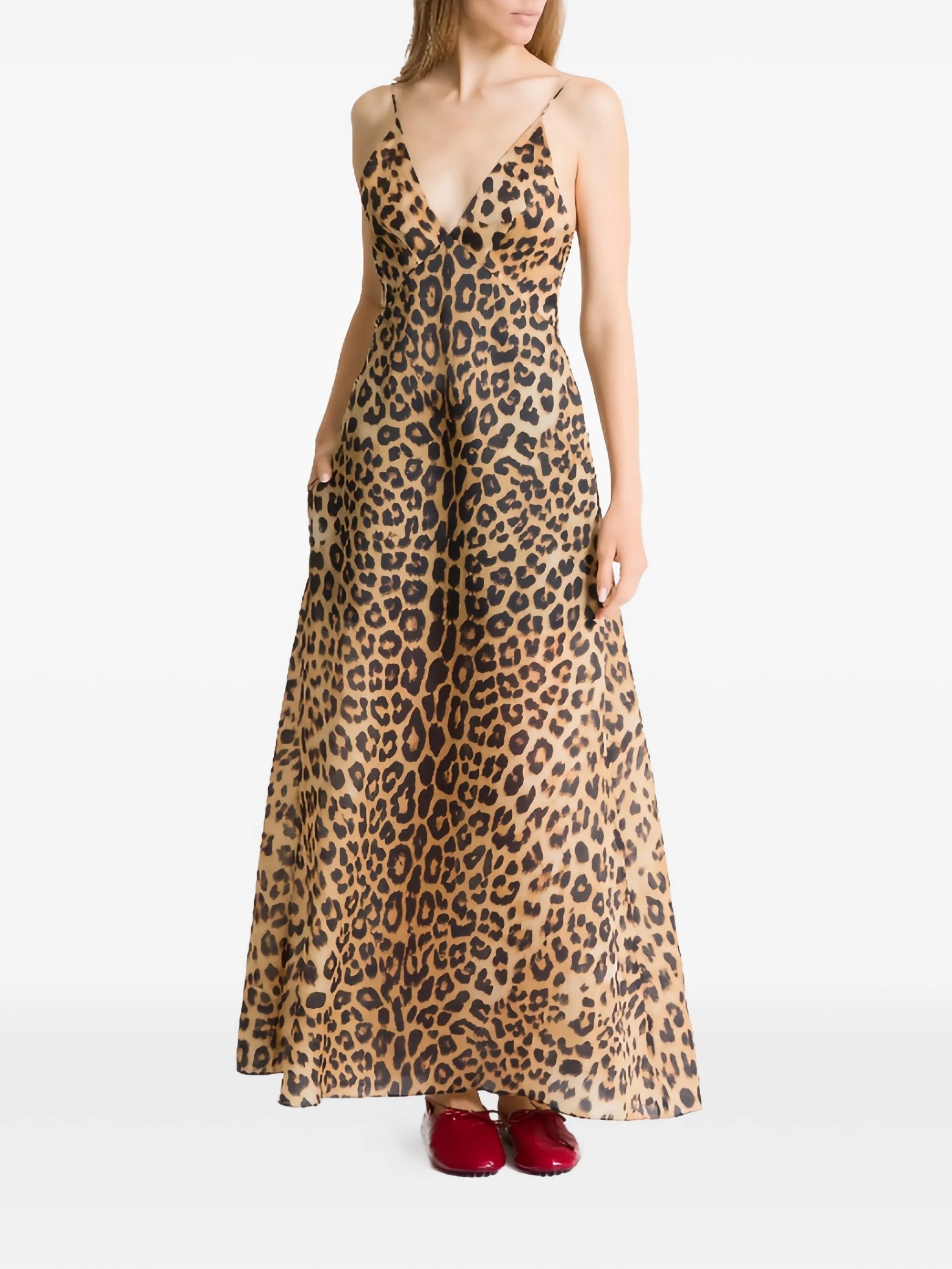 Brown Abito Leopard Print Silk Dress