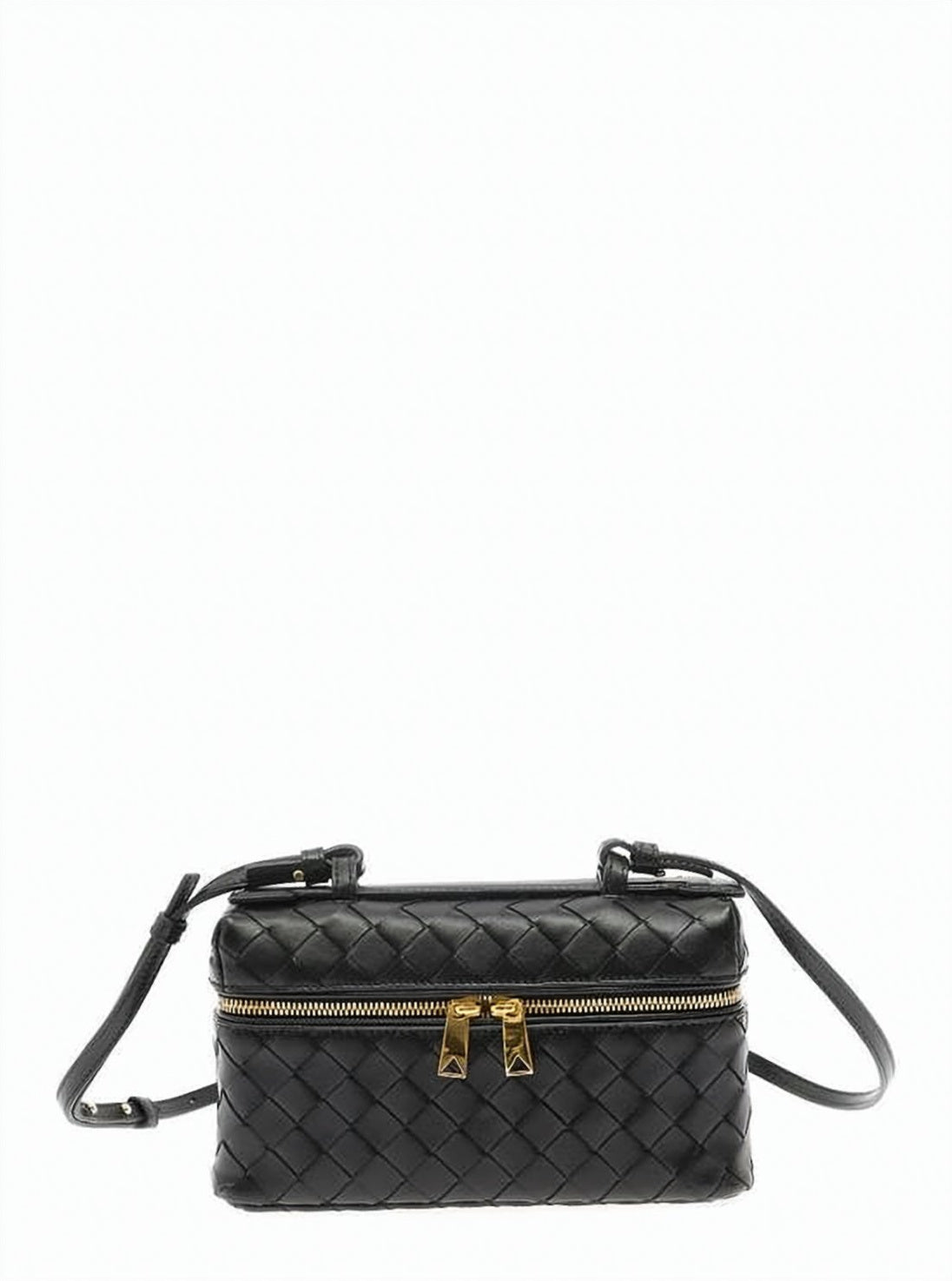 Intrecciato Pattern Woven Calf Leather Vanity Case Bag