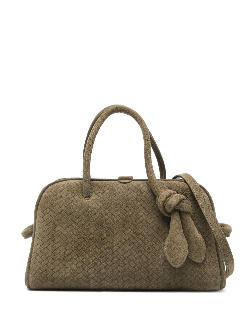 Khaki Green Woven Top Handle Bag