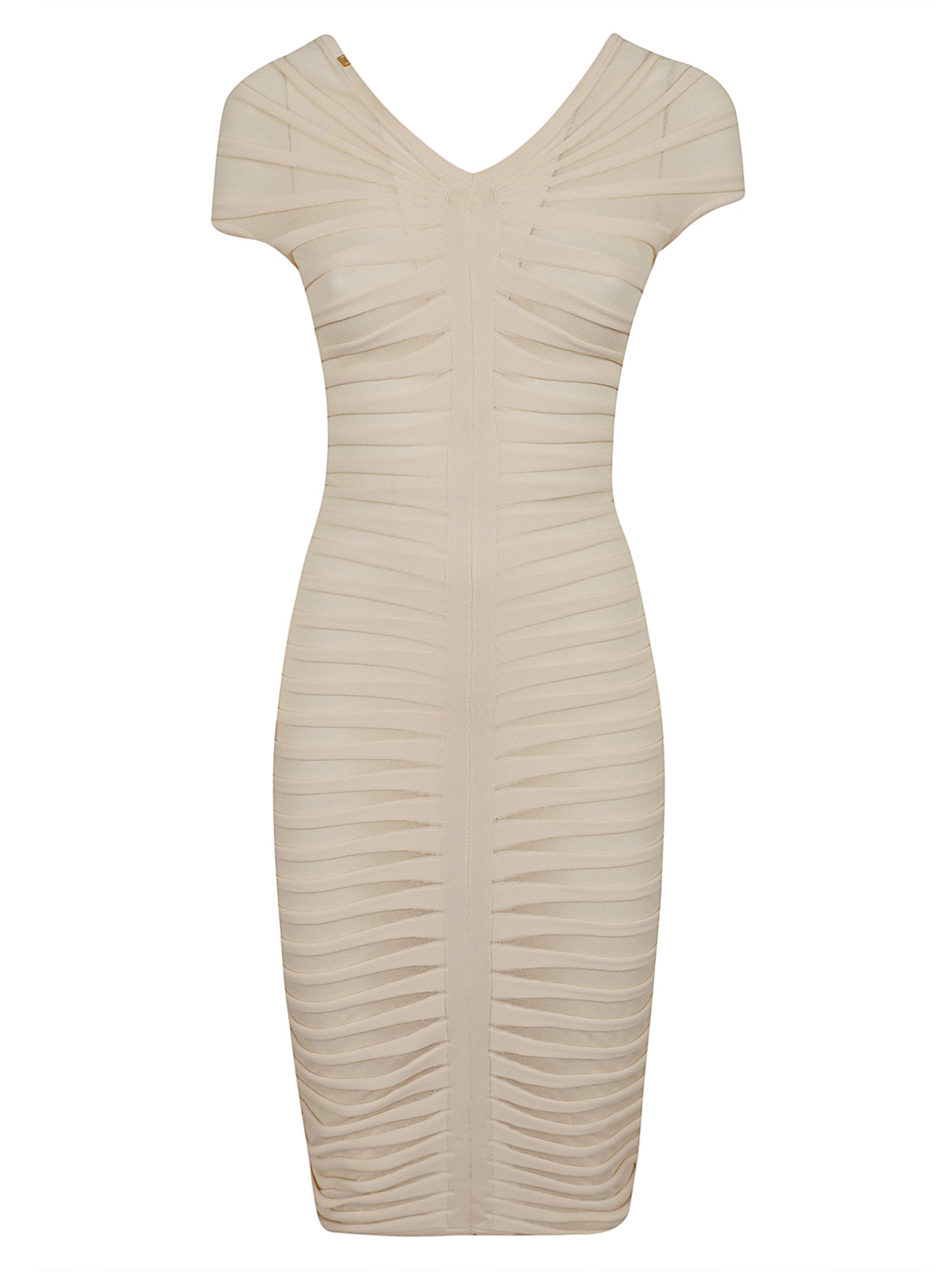 Embossed Midi Dress with V-Neckline