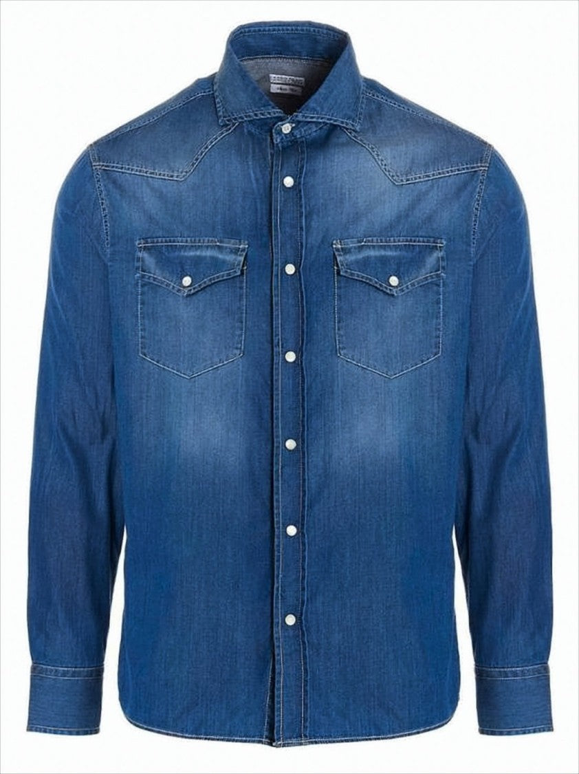 Classic Denim Long-Sleeve Shirt with Flap Pockets