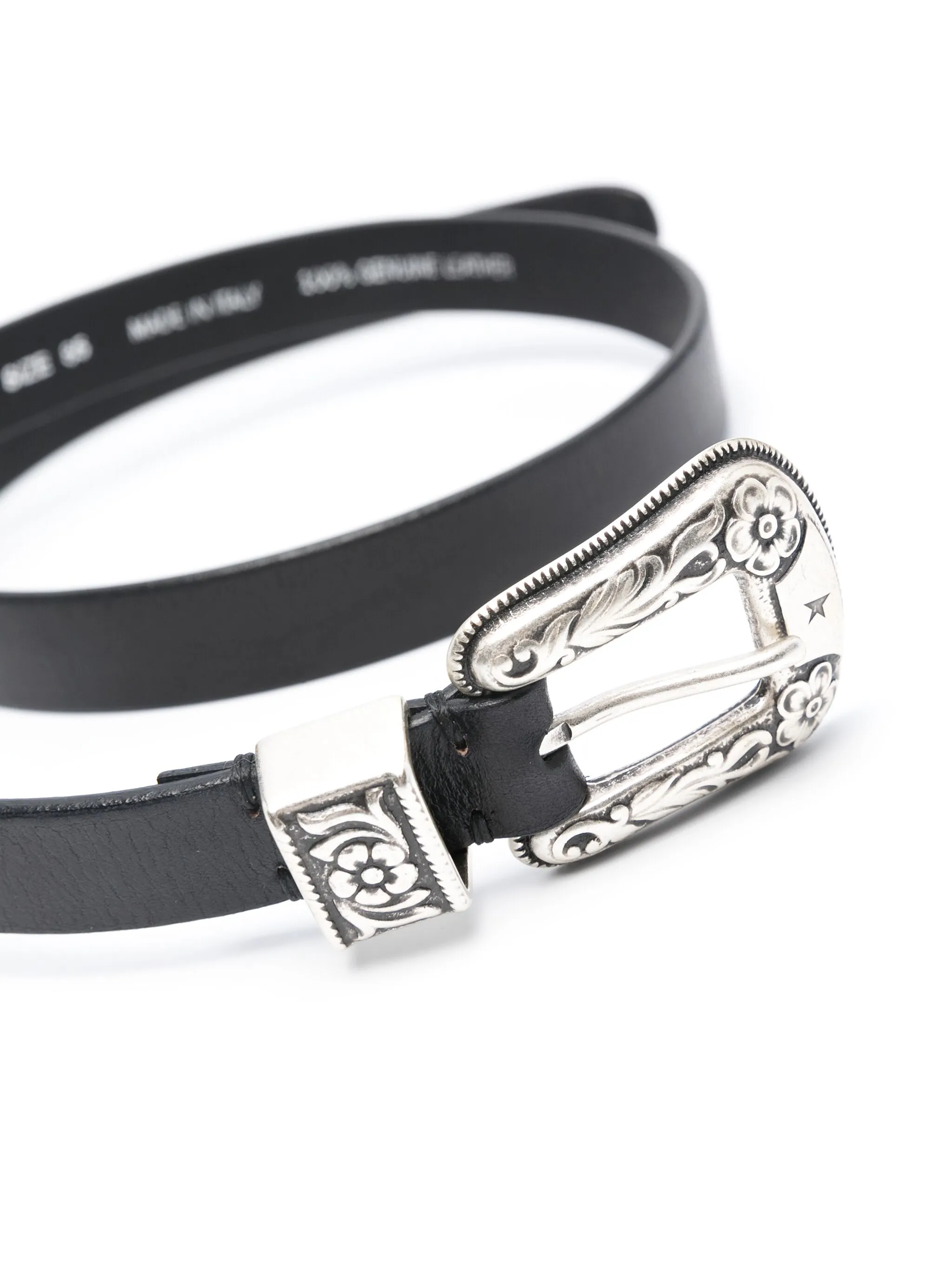 New Ornate Silver Buckle Leather Belt