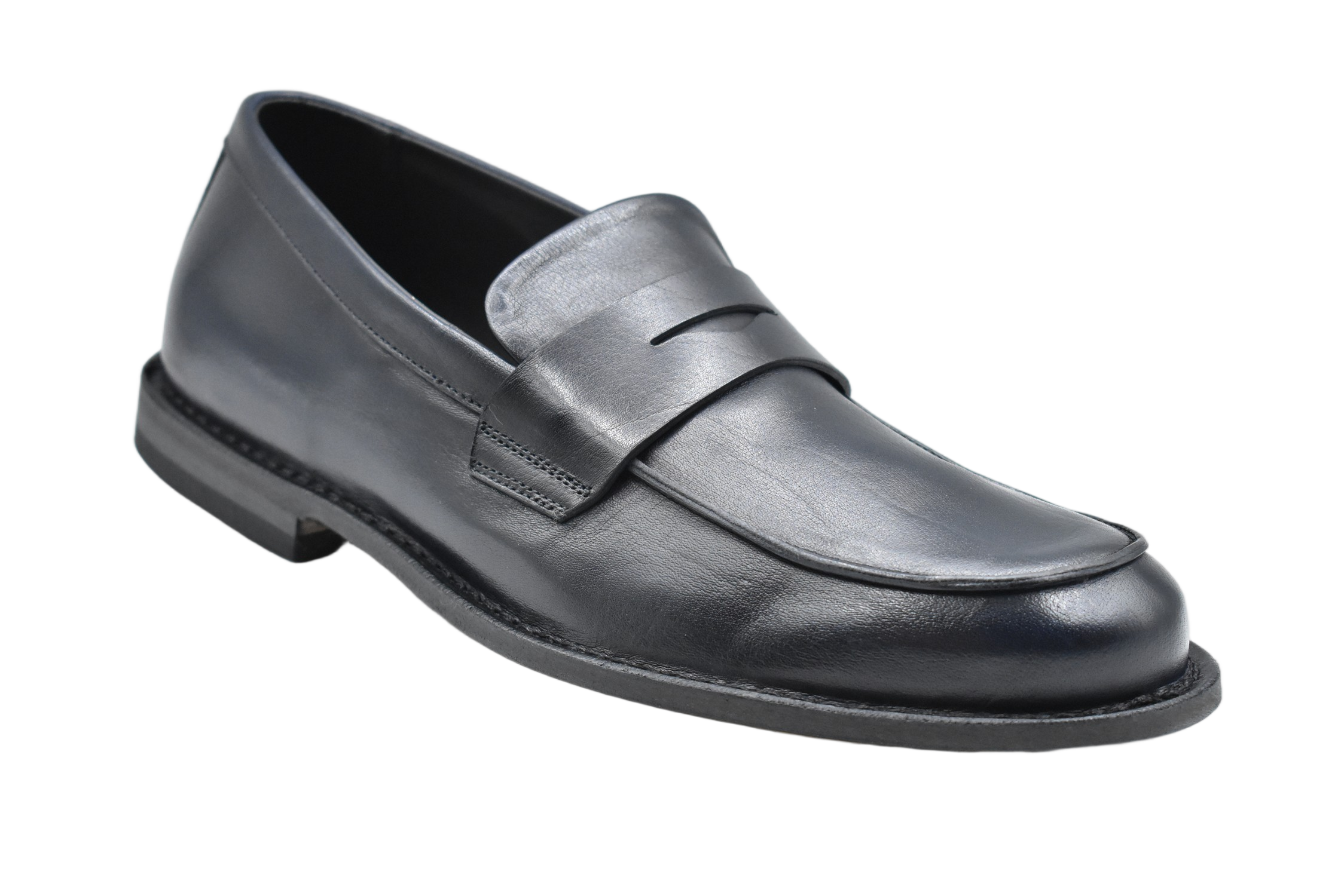 Navy Low-Cut Leather Loafers With Subtle Strap Detail