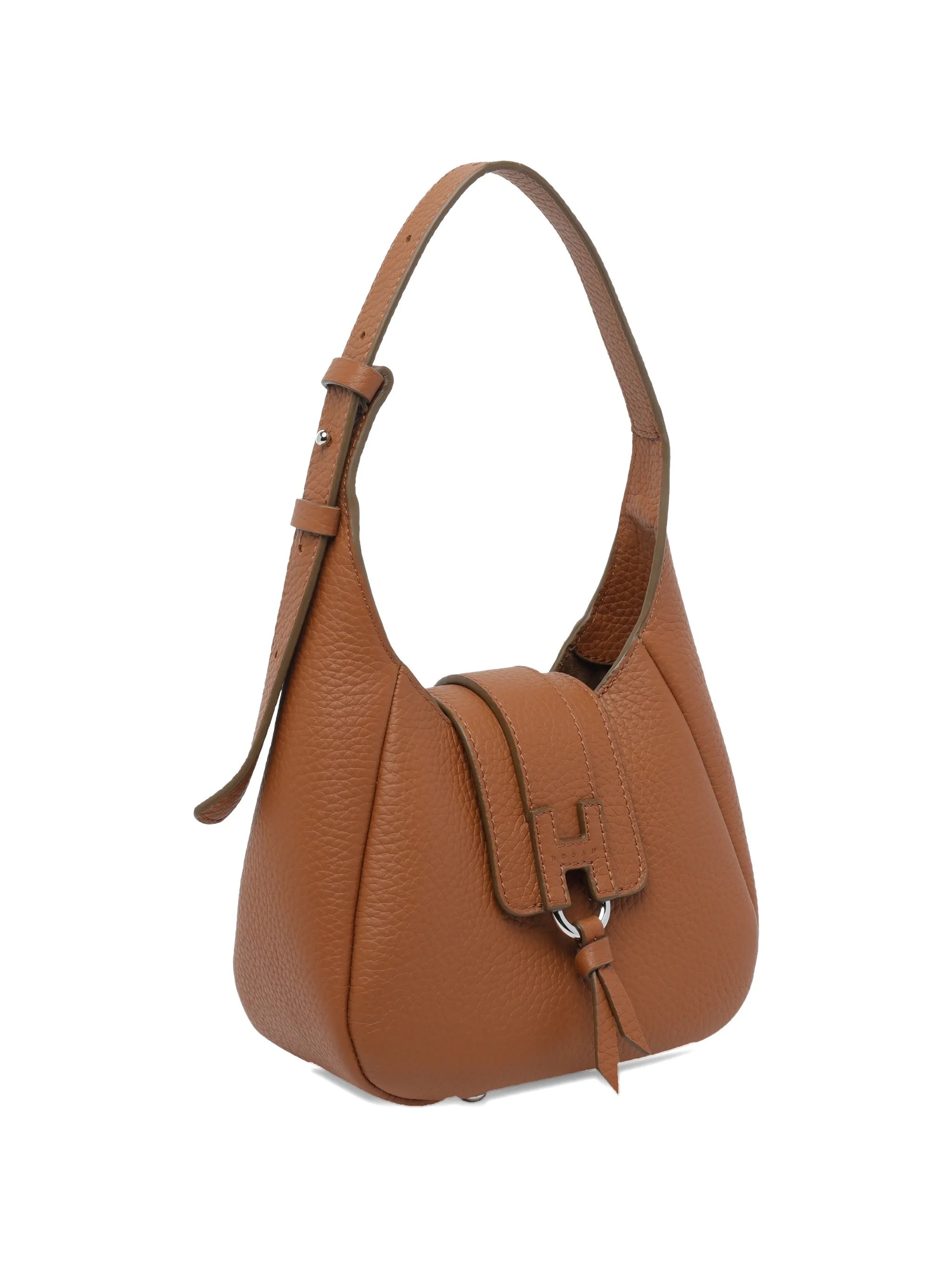 Brown Structured Rounded Leather H Handbag