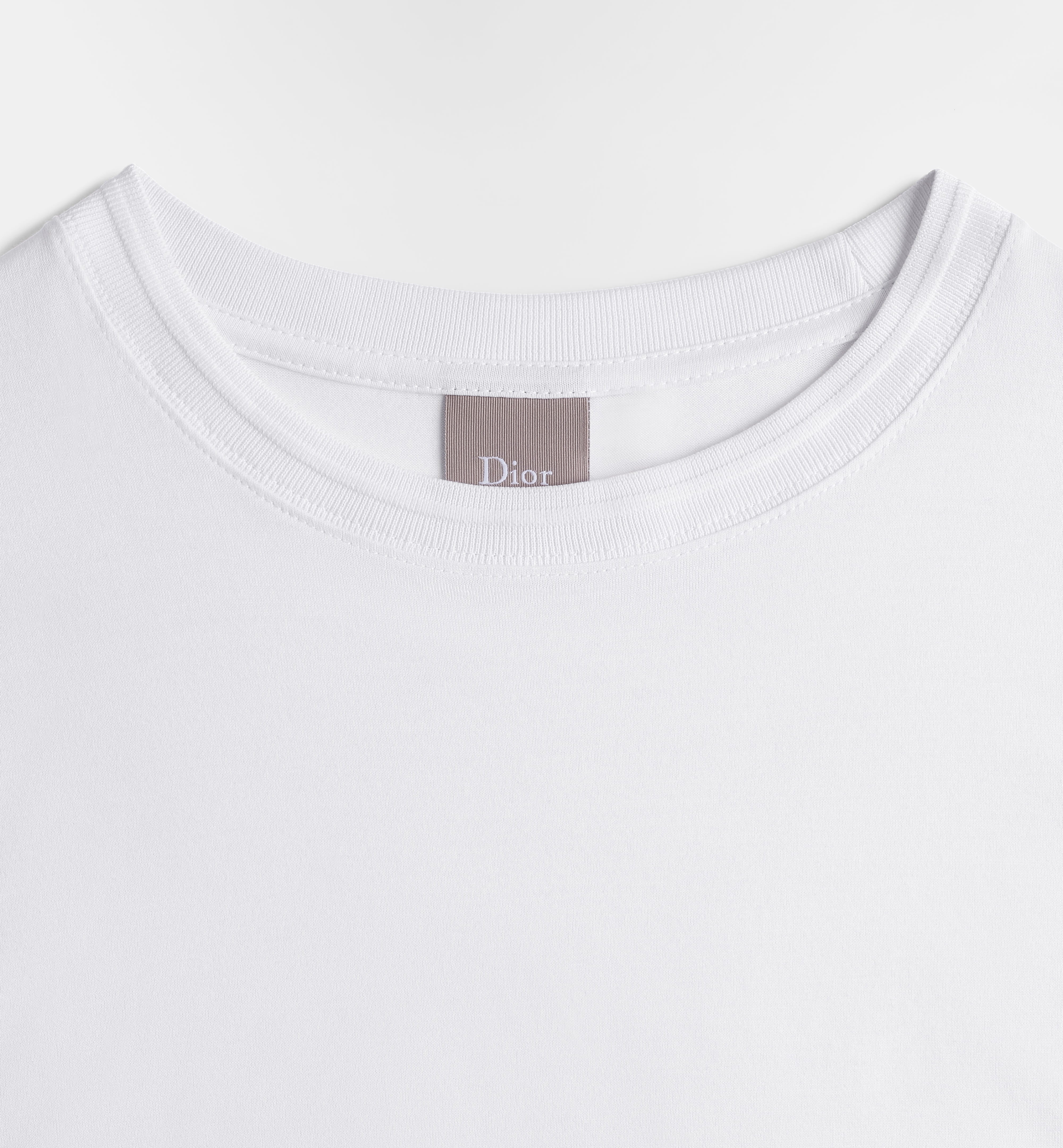Minimalist White Crew Neck T-Shirt With Tonal Embroidery