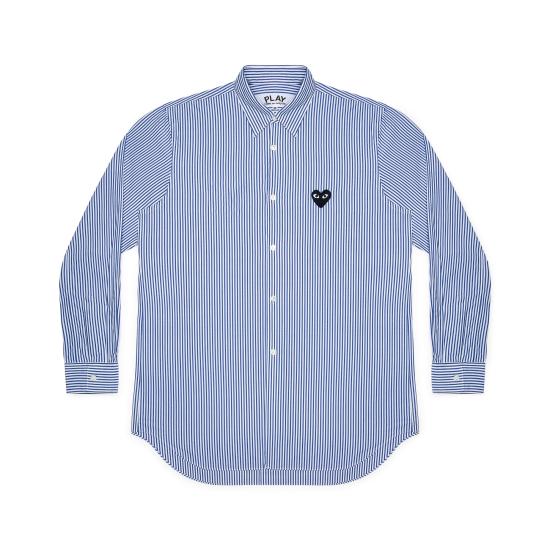 Long-Sleeved Blue Shirt With Classic Collar And Embroidered Heart