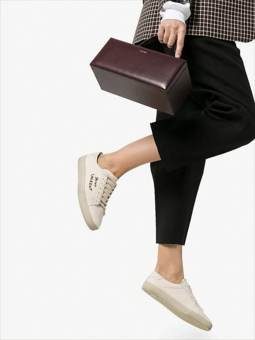 Canvas and Calfskin Low-Top Sneakers with Handwritten Logo