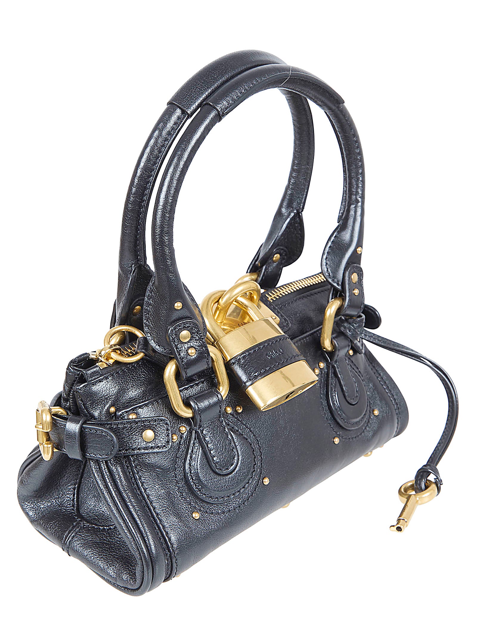 Cylindrical Structured Handbag in Smooth Leather with Gold-Tone Hardware