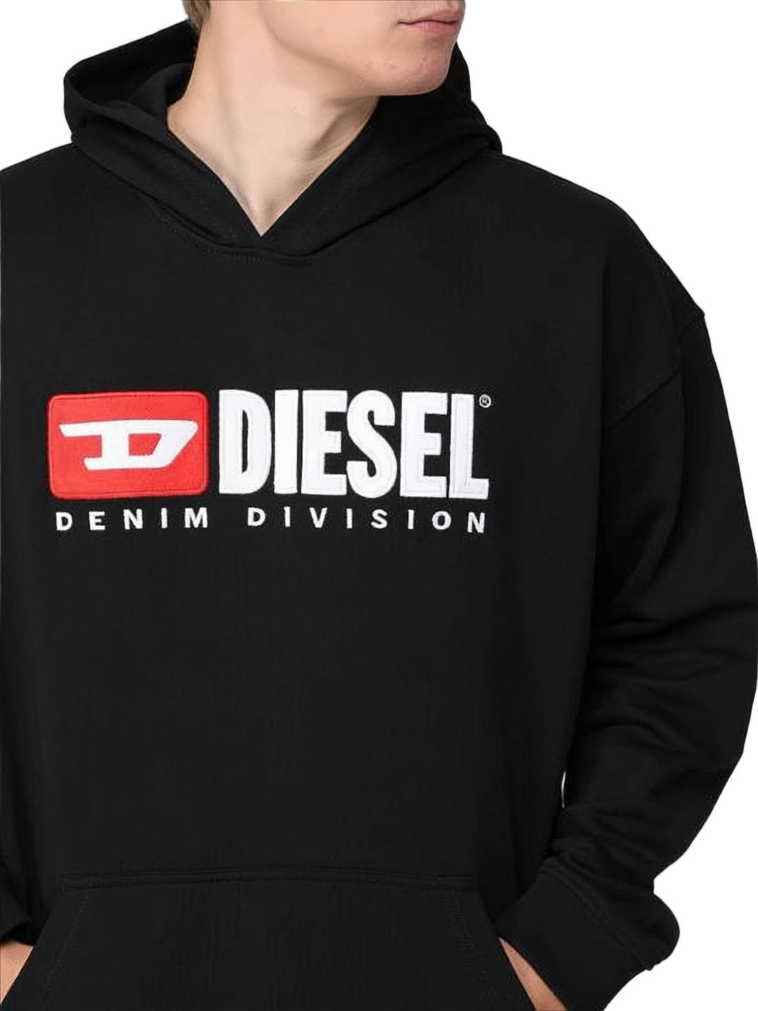 Black Hoodie with Bold Logo and Front Kangaroo Pocket