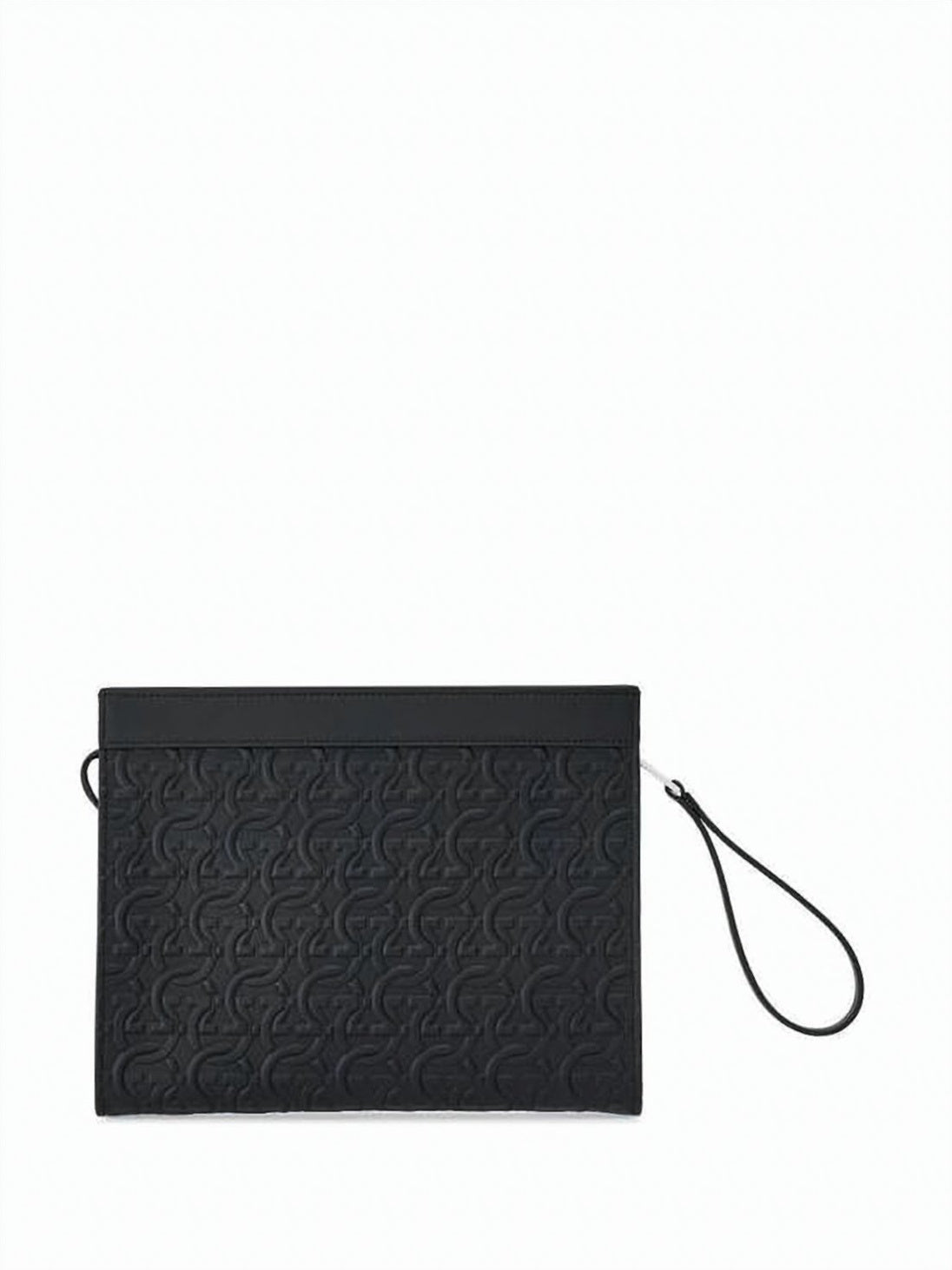 Rectangular Calf Leather Clutch with Embossed Surface