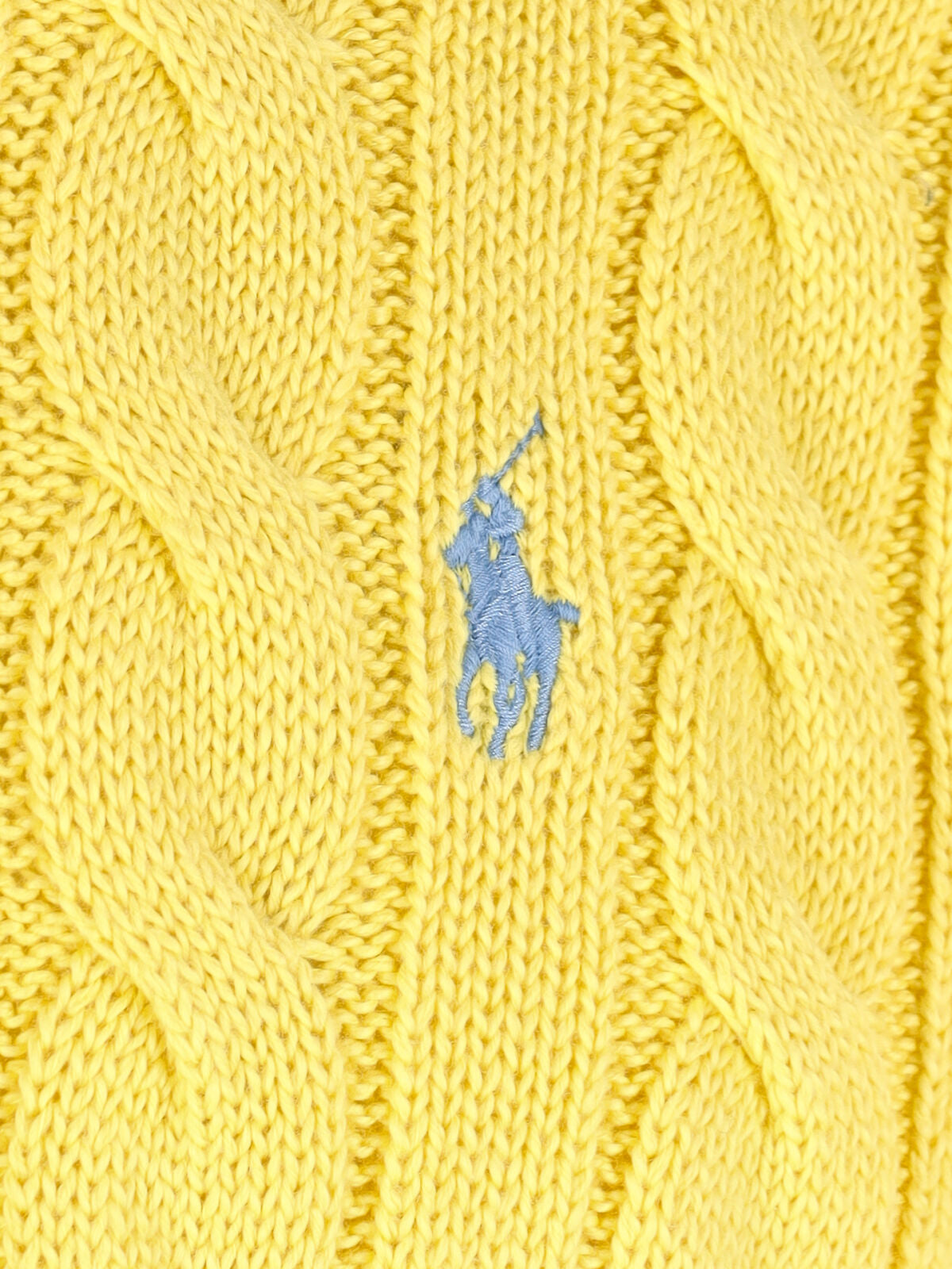 Yellow Cable-Knit Crewneck Cotton Sweater