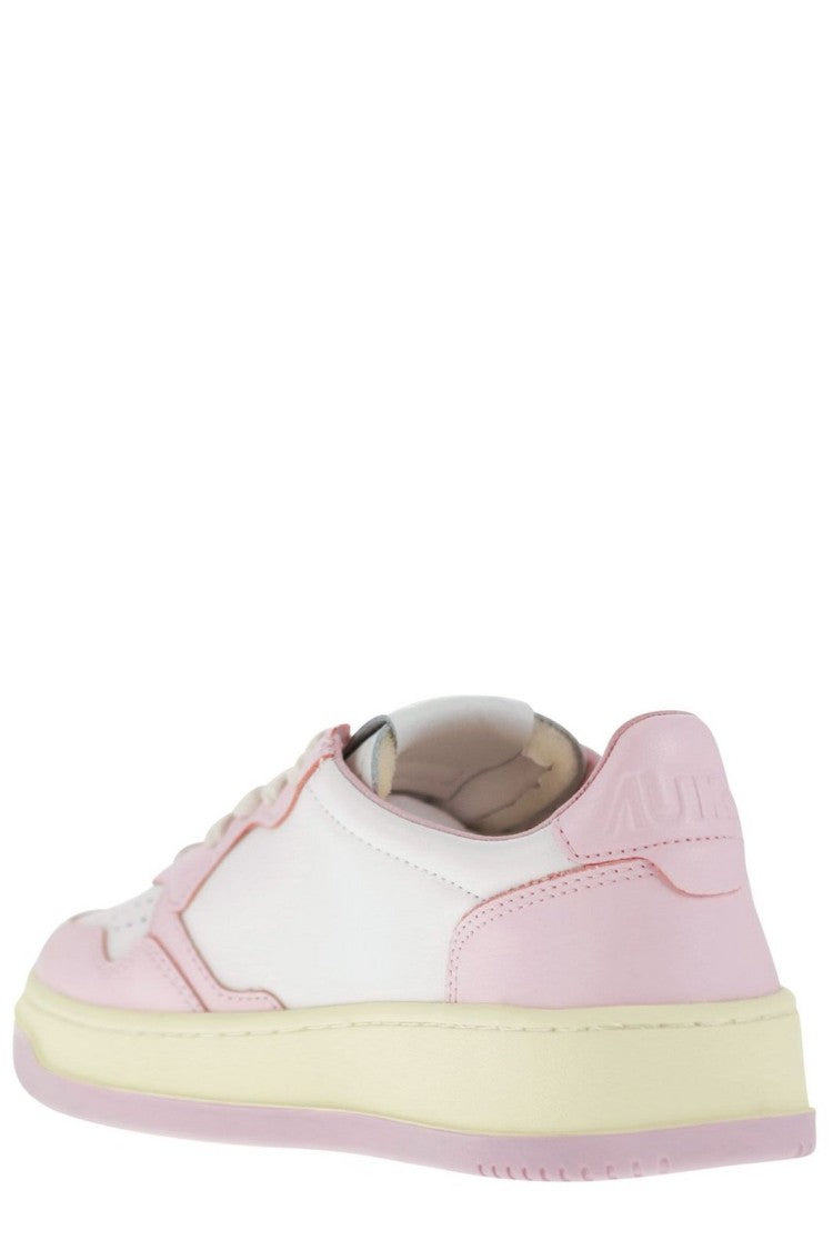 Smooth Leather Low-Top Sneakers with Pastel Accents
