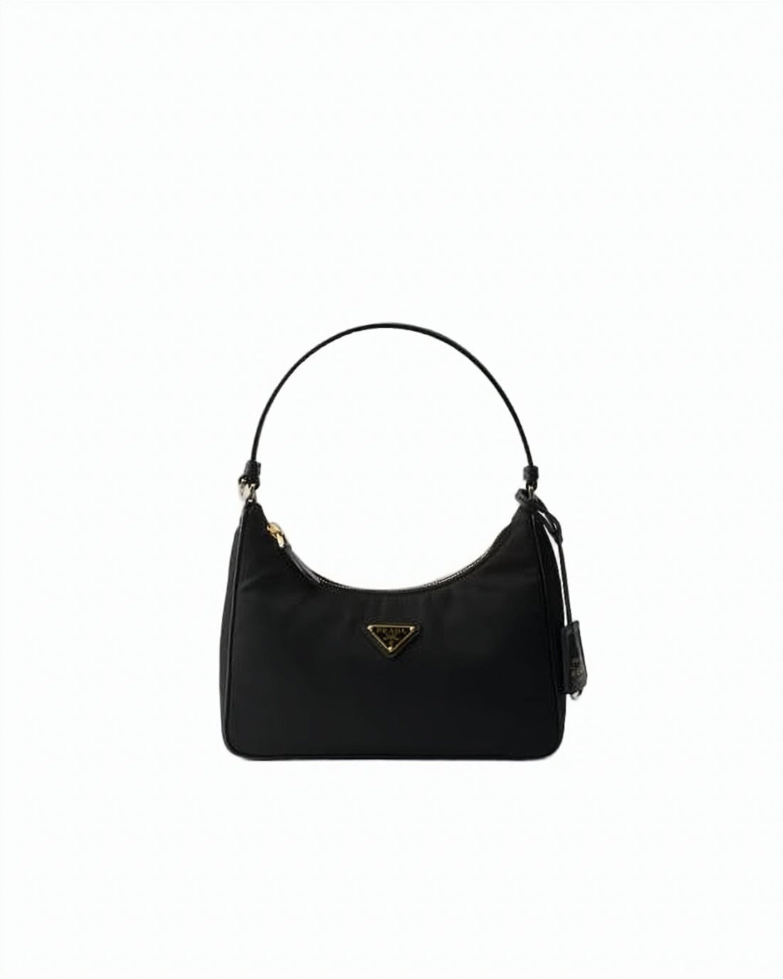 Compact Black Polyamide Shoulder Bag with Leather Strap and Gold-tone Hardware